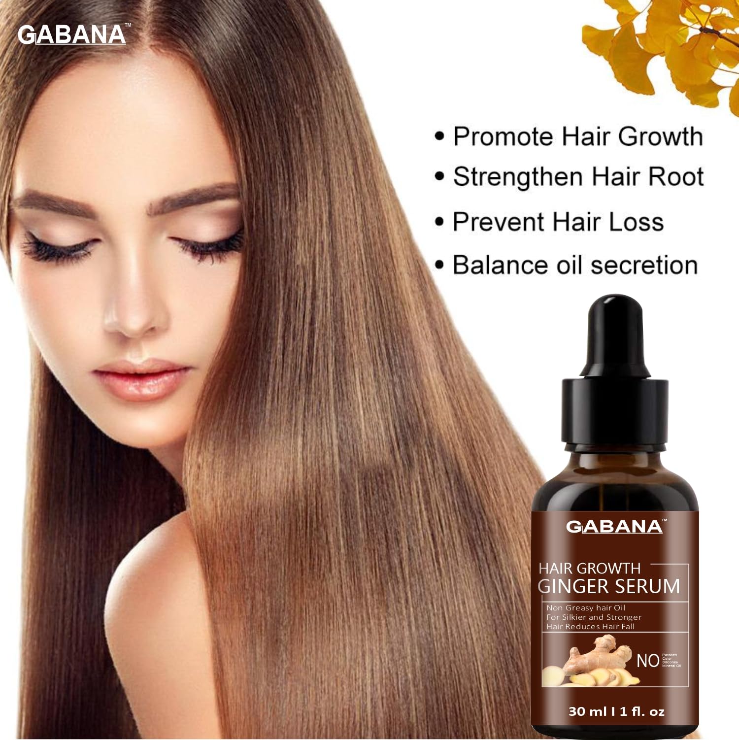 GABANA Hair Growth Ginger Serum for Men & Women - 3 Pack (30ml Each) | Natural Hair Loss Treatment for Strong, Silky & Frizzy Hair | Promotes Hair Regrowth & Thickness | Perfect for Daily Hair Care Routine & Scalp Massage