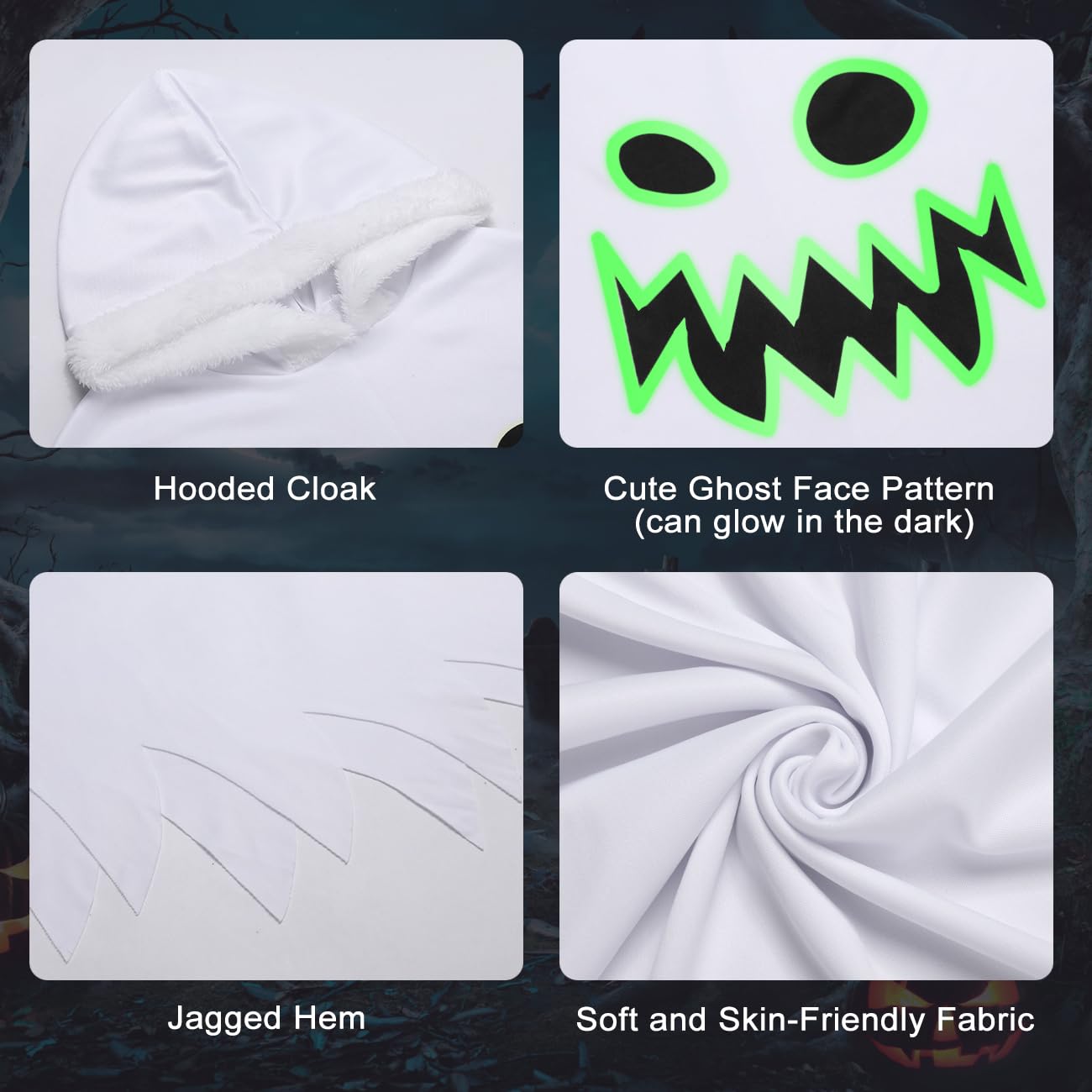 ZZOUFI Kids Ghost Costume for Halloween - White Hooded Ghost Outfit for Baby, Girl & Boy - Perfect for Trick-or-Treating, Halloween Parties & Spooky Photo Shoots