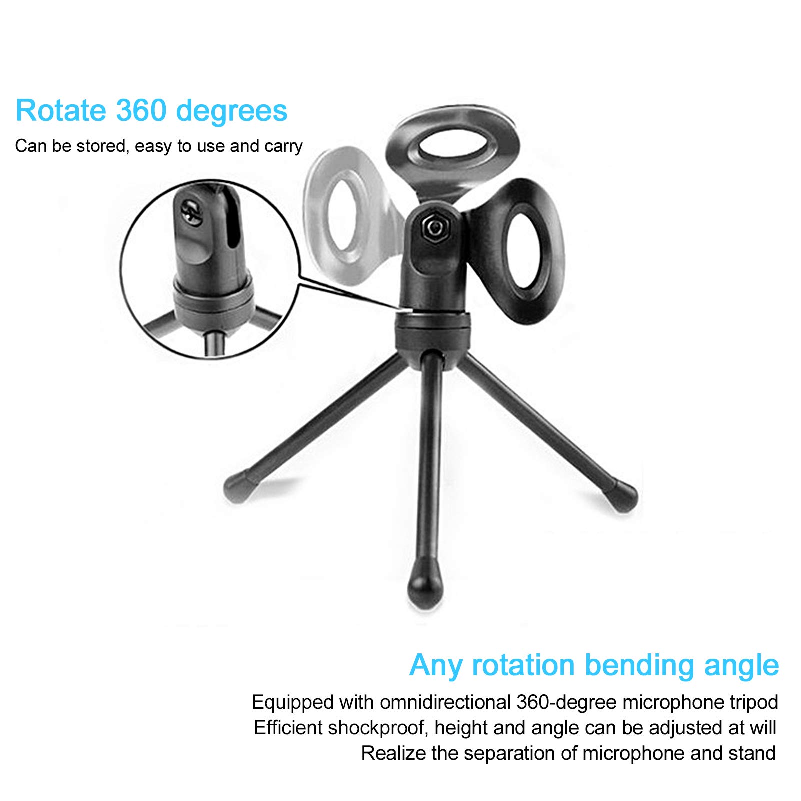 Professional USB Condenser Gaming Microphone with Foldable Tripod Stand - Noise Cancelling PC/Laptop Mic for Streaming, Online Meetings, Podcasting & Voice Chats (Black) | Perfect for Gamers, Streamers & Remote Workers