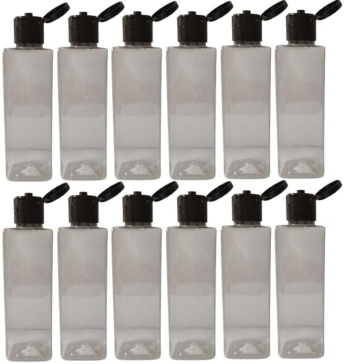 M.C. PIPWALA 100ml Empty PET Clear Square Black Flip Top Plastic Bottles - 12 Pack | Leakproof Cosmetic Travel Containers & Squeeze Bottles for Essential Oils, Lotions, Shampoo, DIY Beauty Products