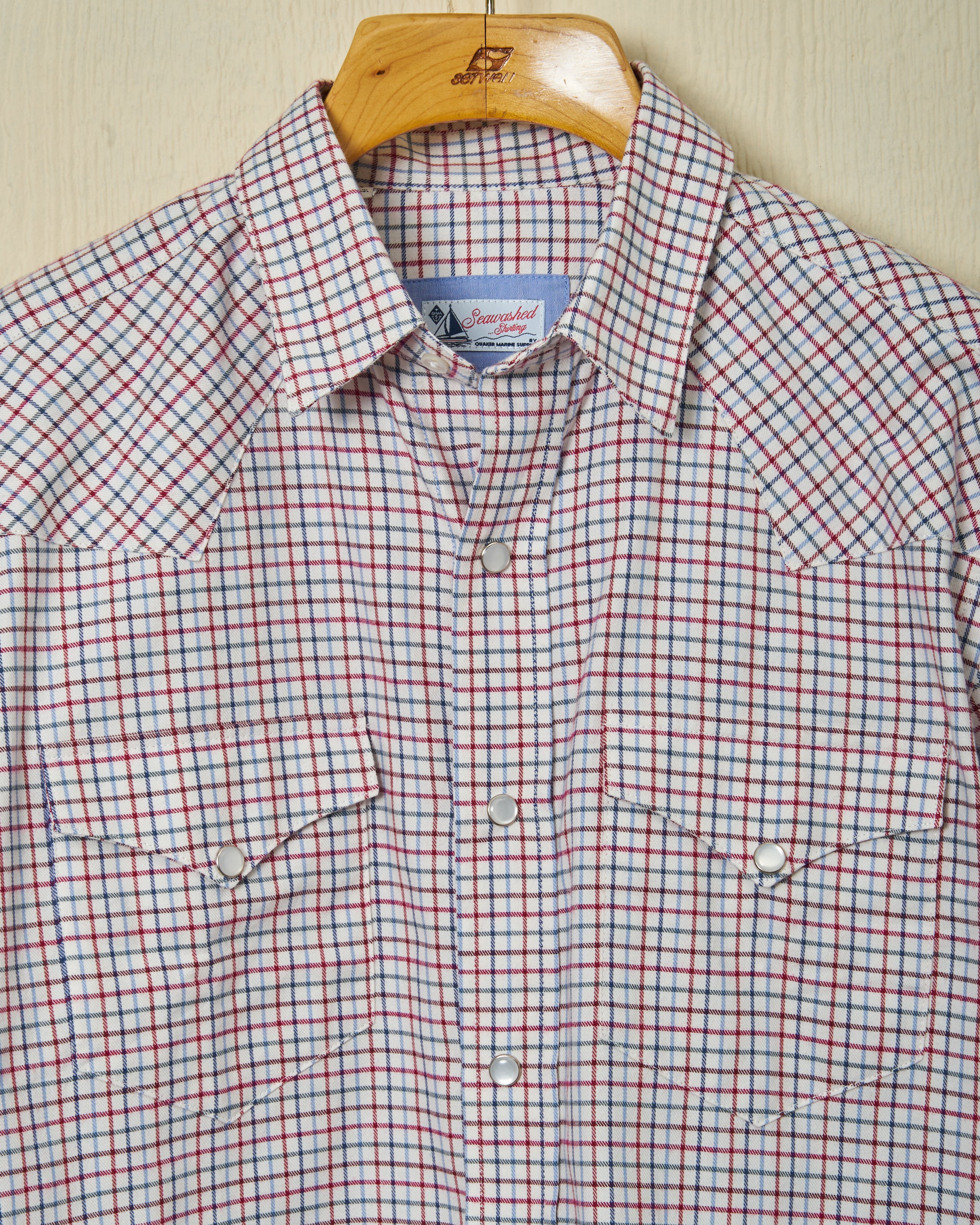 Western Sea Washed Denim & Wine Tattersall Shirt for Men - Casual Button Down Shirt for Outdoor Adventures, Beach Wear and Everyday Style
