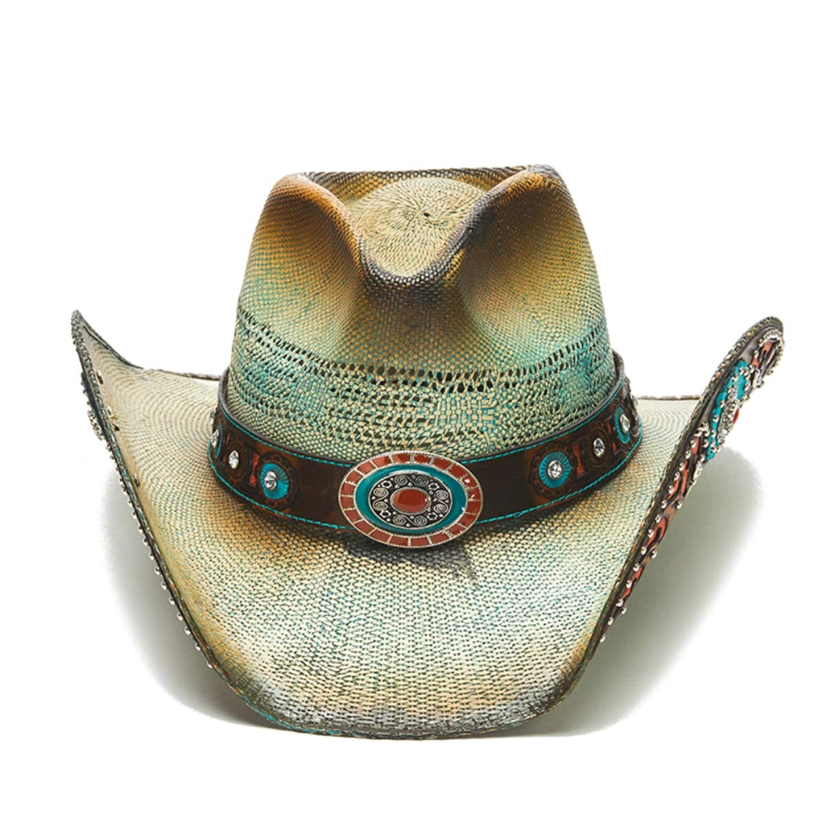 Vintage Western Cowgirl Hat for Women - Orange Studded Design - Perfect for Rodeo, Country Music Festivals & Western Fashion Outfits