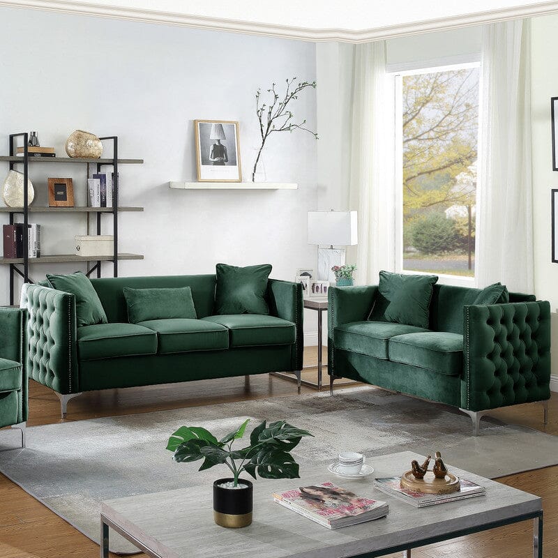 Bayberry Green Velvet Sofa Loveseat - Modern Living Room Furniture Set for Small Spaces, Couches & Loveseats for Apartments, Cozy Home Decor