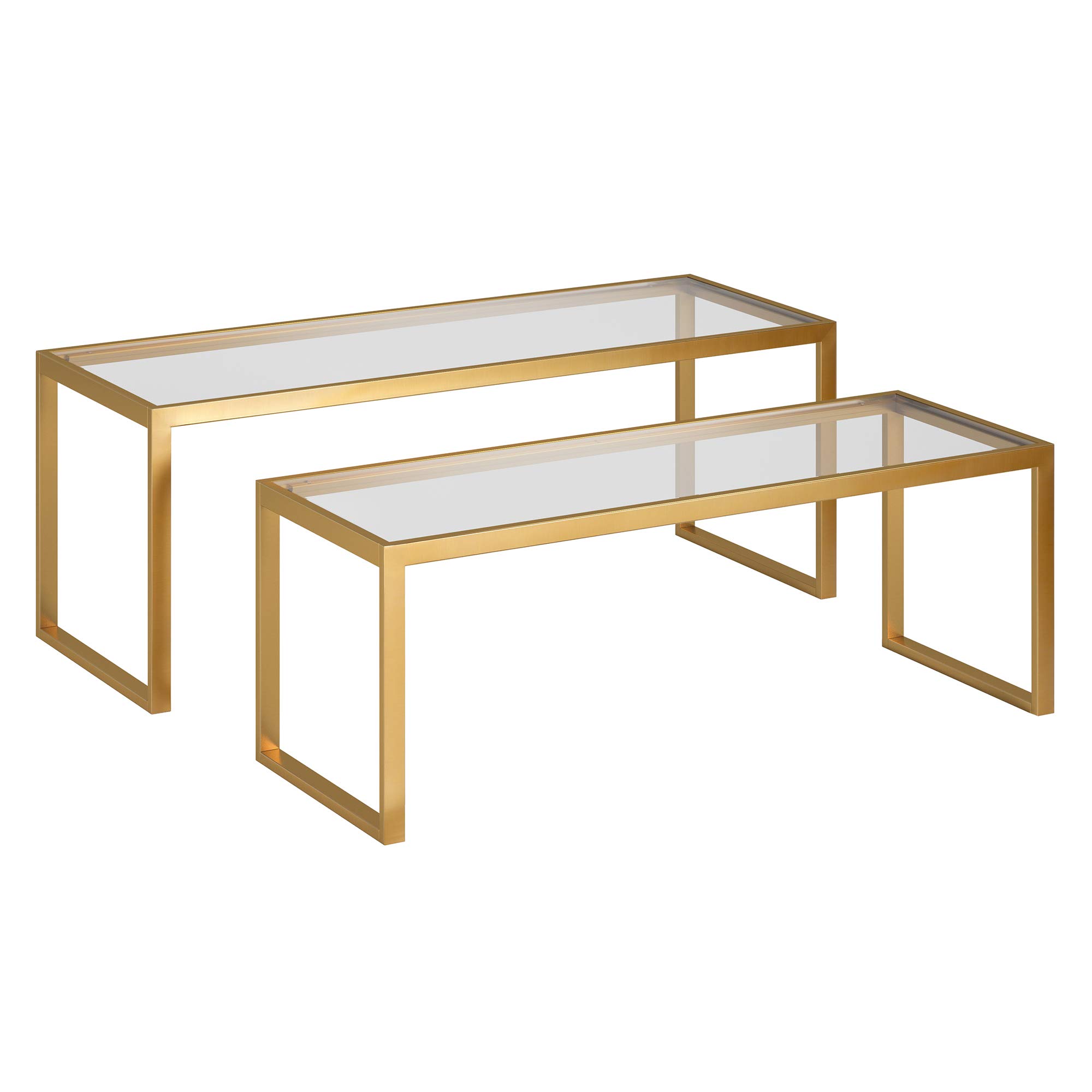 Henn&Hart Rectangular Nested Coffee Table in Brass - Modern Living Room Furniture, Minimalist Studio Apartment Essentials - Perfect for Small Spaces & Contemporary Home Decor