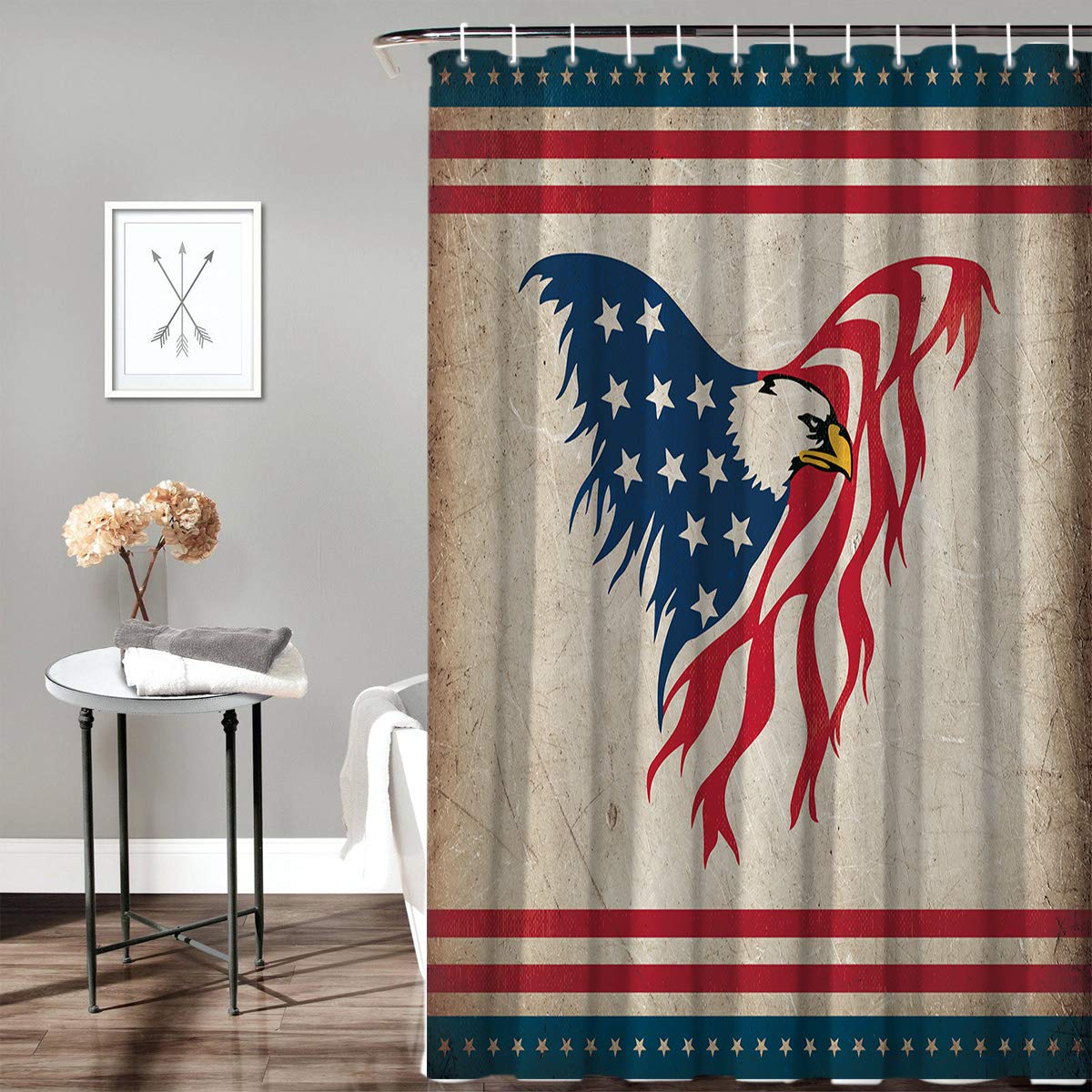 Flying Eagle USA Flag Bath Shower Curtain - Waterproof Polyester Fabric Bathroom Decor with Rustic Red Stripes & Stars (72x72 inches) - Perfect for American-Themed Bathrooms, Patriotic Home Decor & 4th of July Celebrations