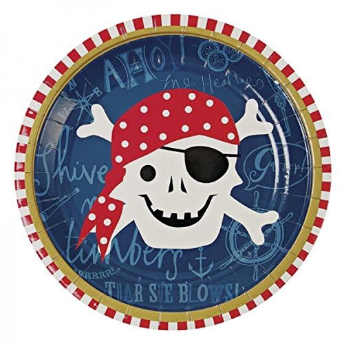 Ahoy There Pirate Party Plates - Pack of 12 Disposable Dinner Plates for Pirate Themed Birthday Parties, Baby Showers & Halloween Events