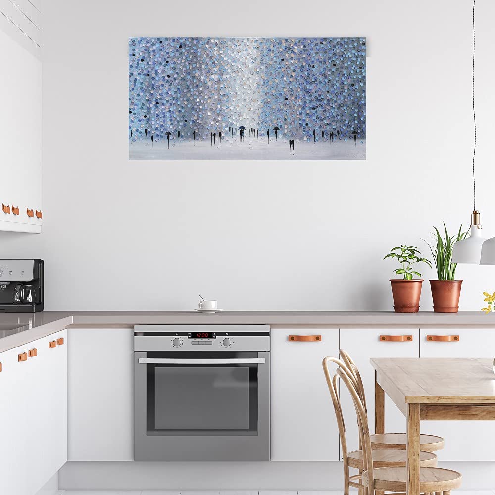 Blue Umbrella Fine Art Canvas Wall Decor by Ekaterina Ermilkina - 56x29 Inch Ready to Hang Painting for Living Room, Bedroom, Bathroom, Kitchen, Office, Bar & Dining Room - Perfect for Home Decor, Wedding Gift & Housewarming Present