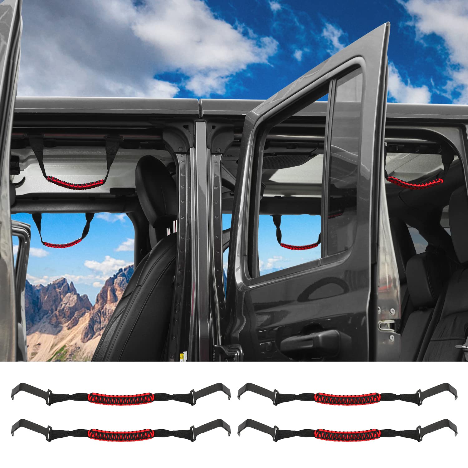 CheroCar Heavy Duty Steel Roll Bar Grab Handles for 2018-2021 Jeep Wrangler JL & 2020-2021 Jeep Gladiator JT - Red | Front & Rear Assist Handles for Off-Roading, Climbing & Safety Accessories
