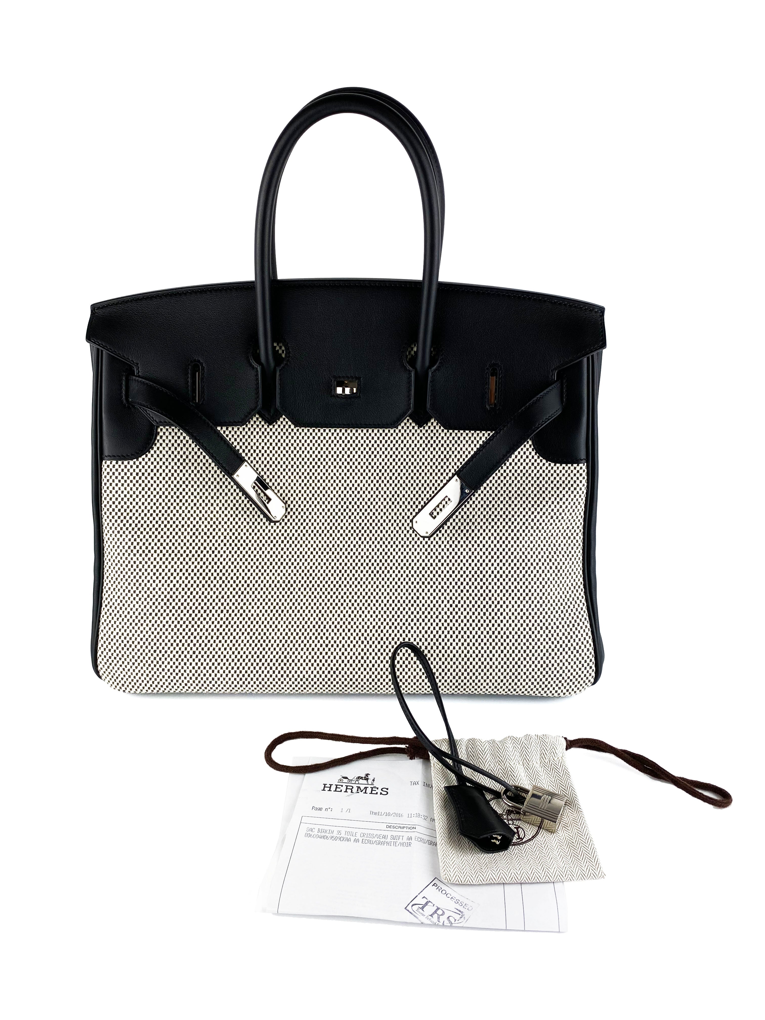 Authentic Hermes Birkin 35 Black Swift Leather & Toile Criss Cross Bag - Luxury Handbag for Women, Perfect for Work, Travel & Special Occasions