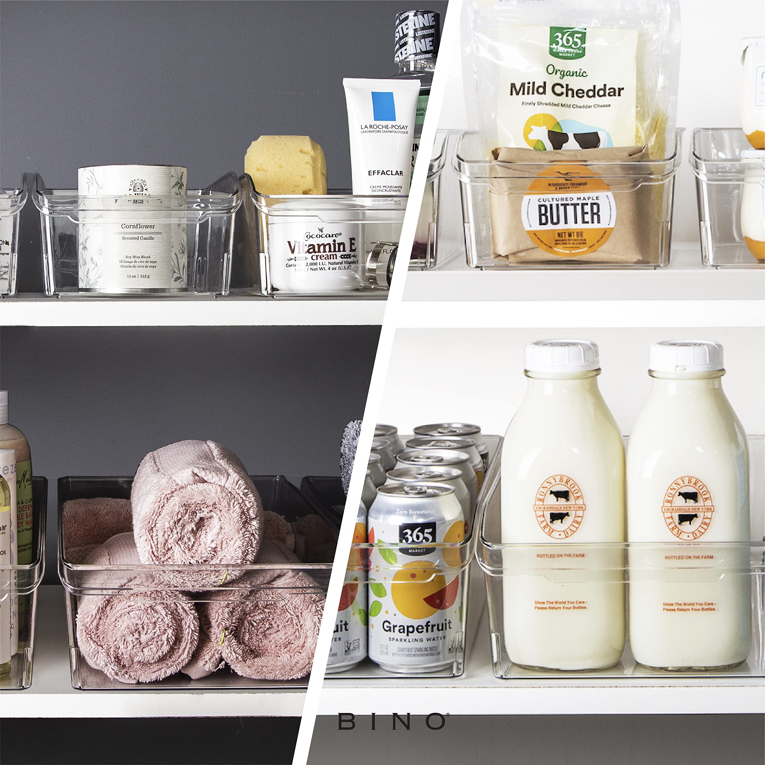 BINO Plastic Storage Bins Small - The Curve Collection | Multi-Purpose Organizer Bins for Kitchen, Pantry & Home | Space-Saving Fridge & Cabinet Storage Containers | Perfect for Food, Toys & Office Supplies Organization