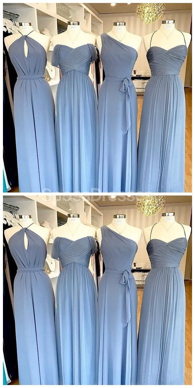 Elegant Mismatched Chiffon Blue Long Bridesmaid Dresses - WG725 | Perfect for Weddings, Formal Events & Special Occasions