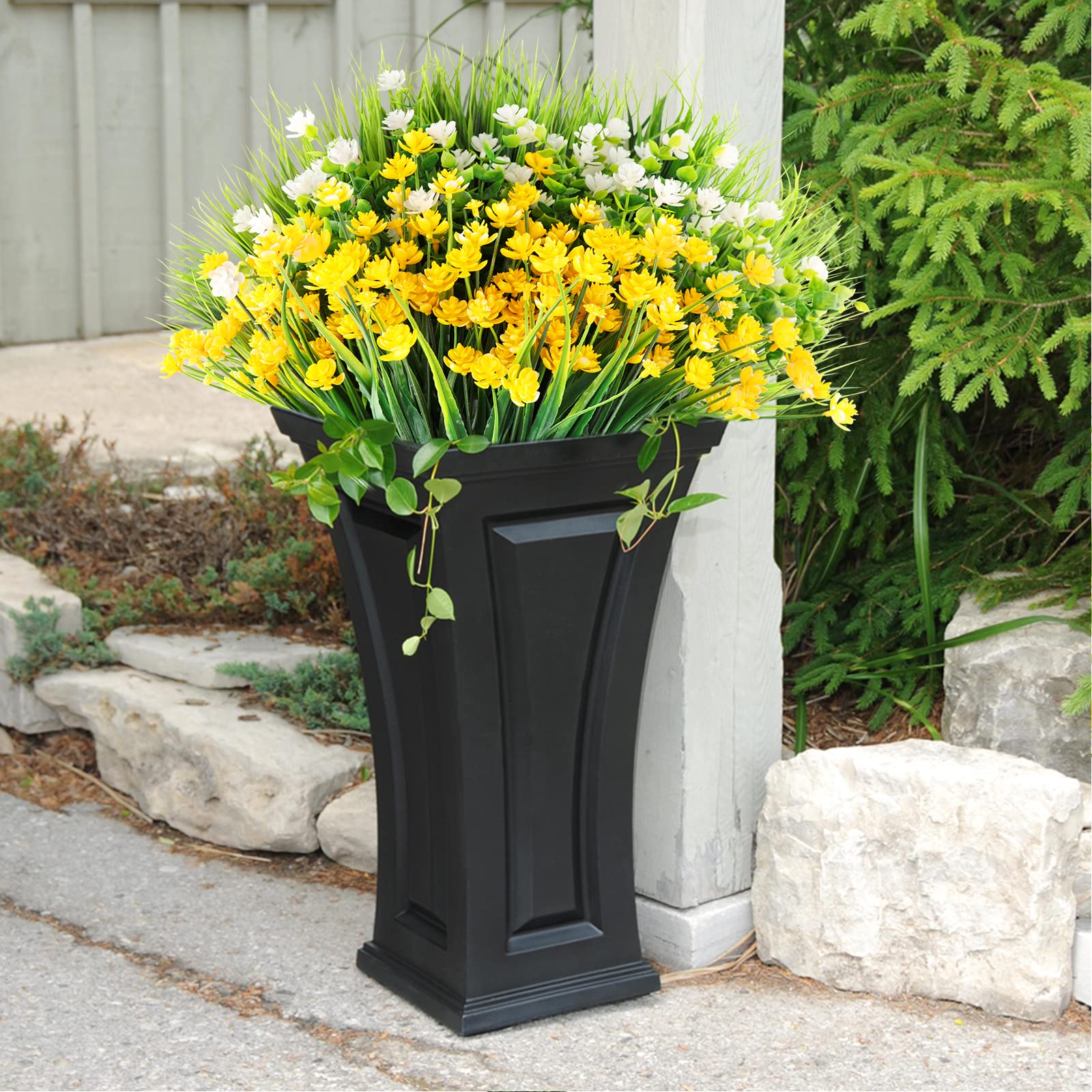 12 Pack Artificial Daisy Flowers Outdoor Fake Flowers - UV Resistant Faux Plastic Flowers for Garden, Porch, Window Box Decor - Perfect for Home, Wedding & Party Decoration
