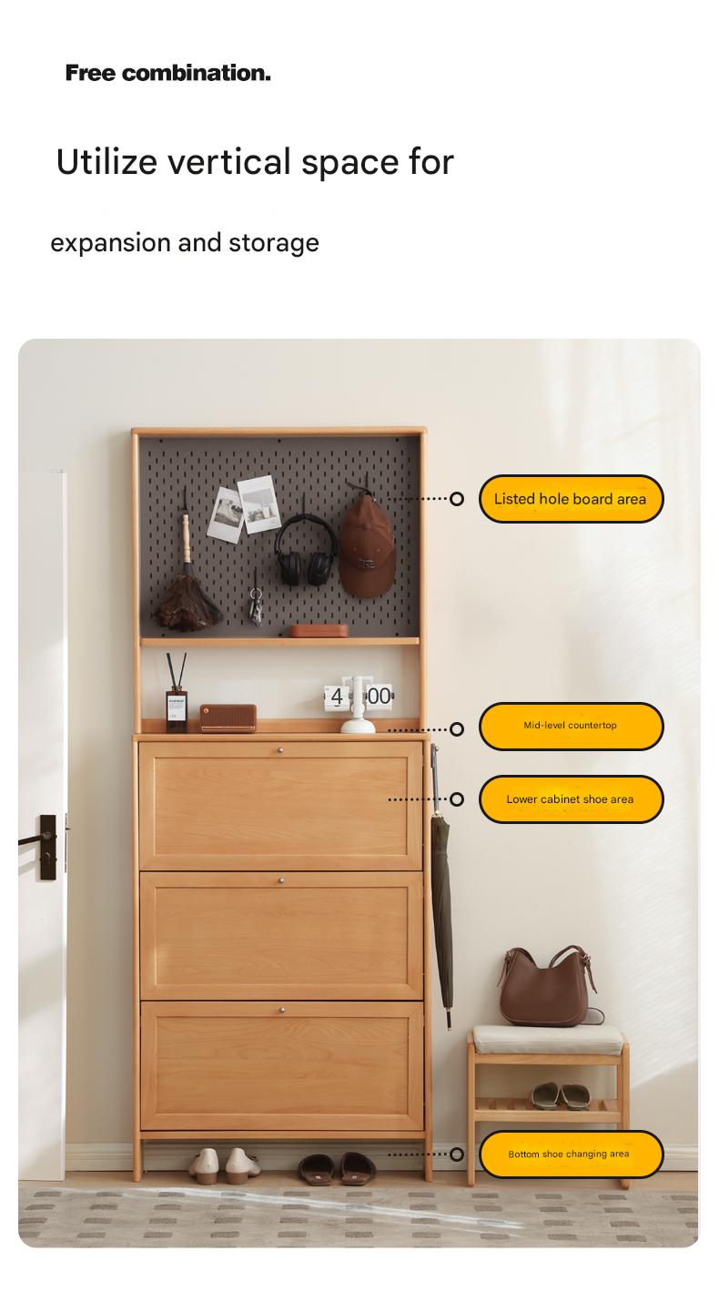 Beech Solid Wood Ultra Thin Flip Shoe Cabinet - Space Saving Shoe Storage for Entryway, Closet & Small Apartments