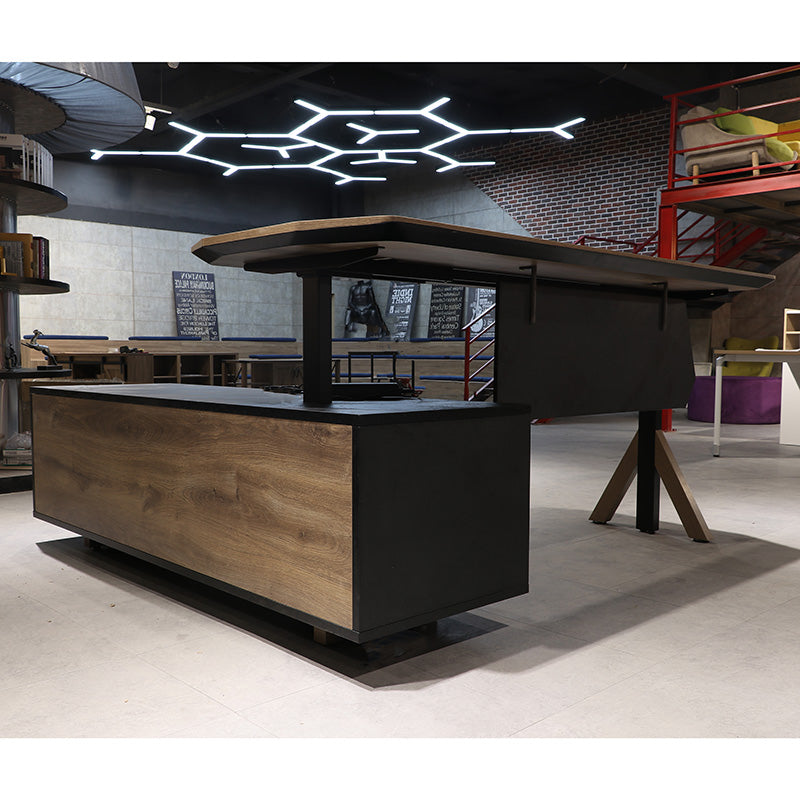 EASTON Electric Height Adjustable Standing Desk with Right Return - 2.2M Warm Oak & Black - Perfect for Home Office & Workspace Ergonomics