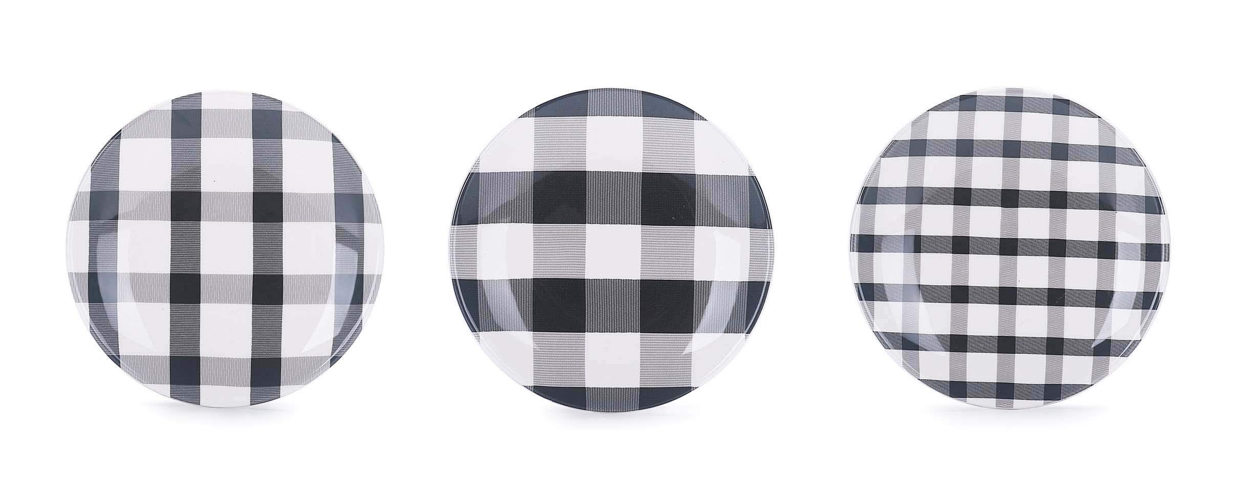 Bico 6-Inch Black and White Checkered Ceramic Appetizer Plates, Set of 6 - Microwave & Dishwasher Safe Salad, Snack, Dessert Plates for Party, Picnic, Wedding, and Home Dining