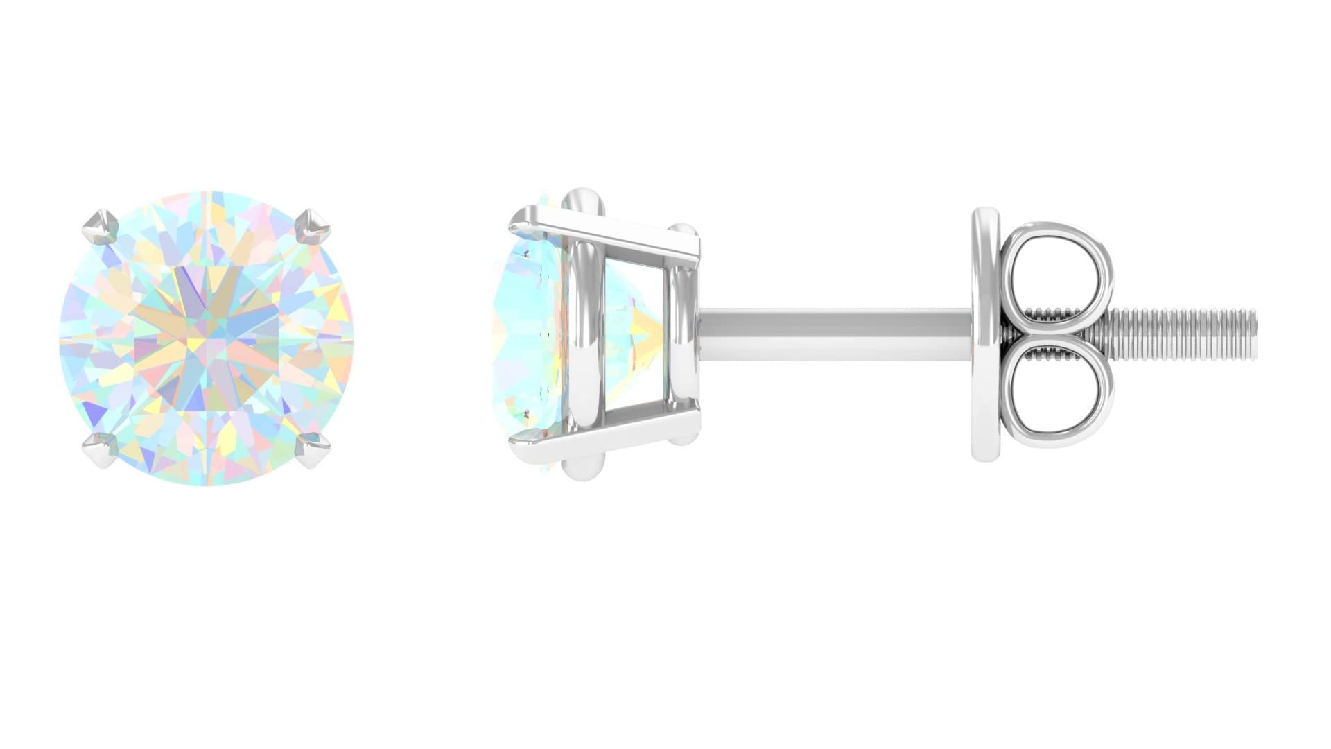 1 CT Genuine Ethiopian Opal Stud Earrings for Women - 14K Solid Gold Solitaire Rosec Jewels - Perfect for Weddings, Anniversaries & Special Occasions