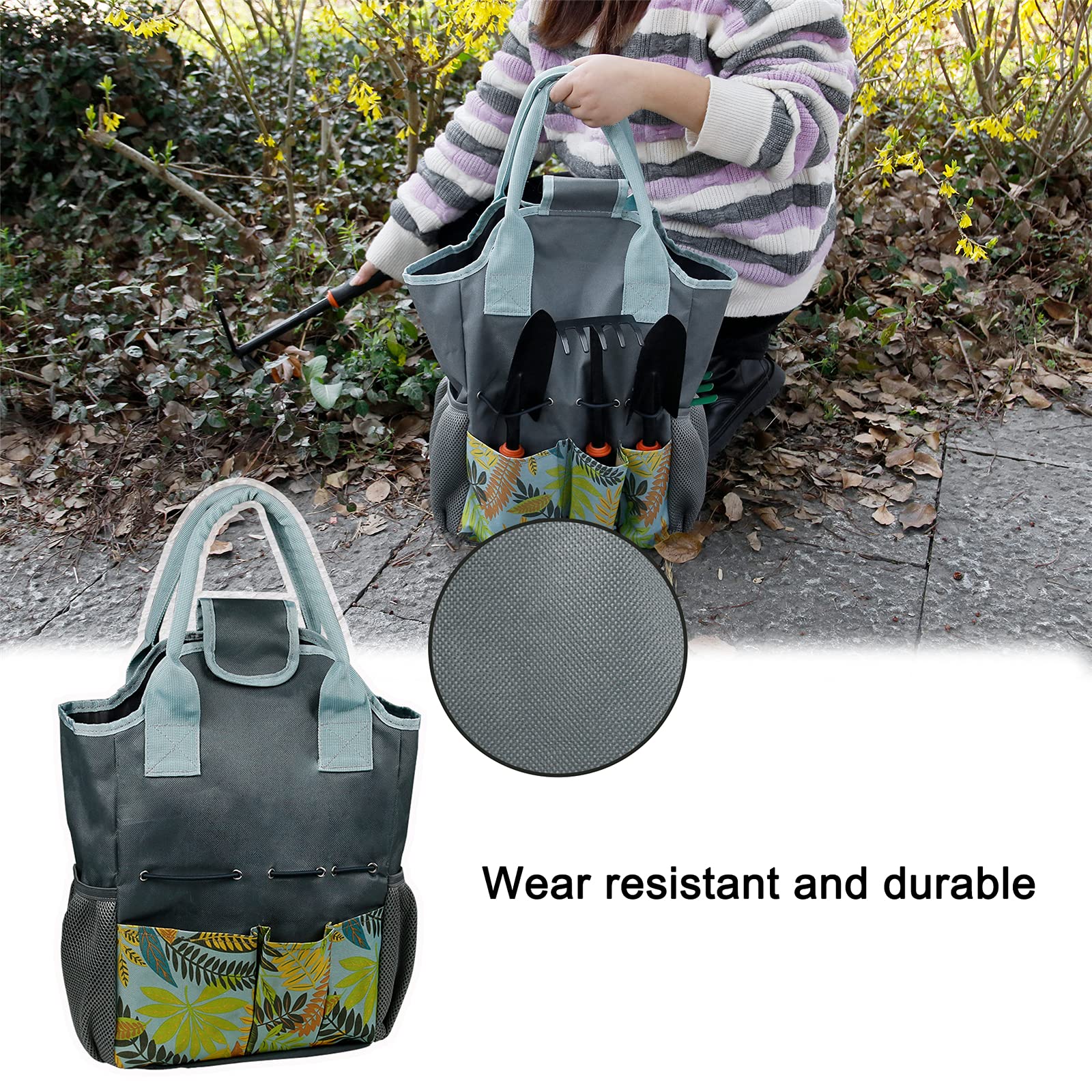 Heavy-Duty Garden Tool Storage Bag with Handles - 8 Pocket Plant Tool Organizer for Gardening Accessories (Tools Not Included) | Perfect for Outdoor Gardening, Landscaping & Yard Work