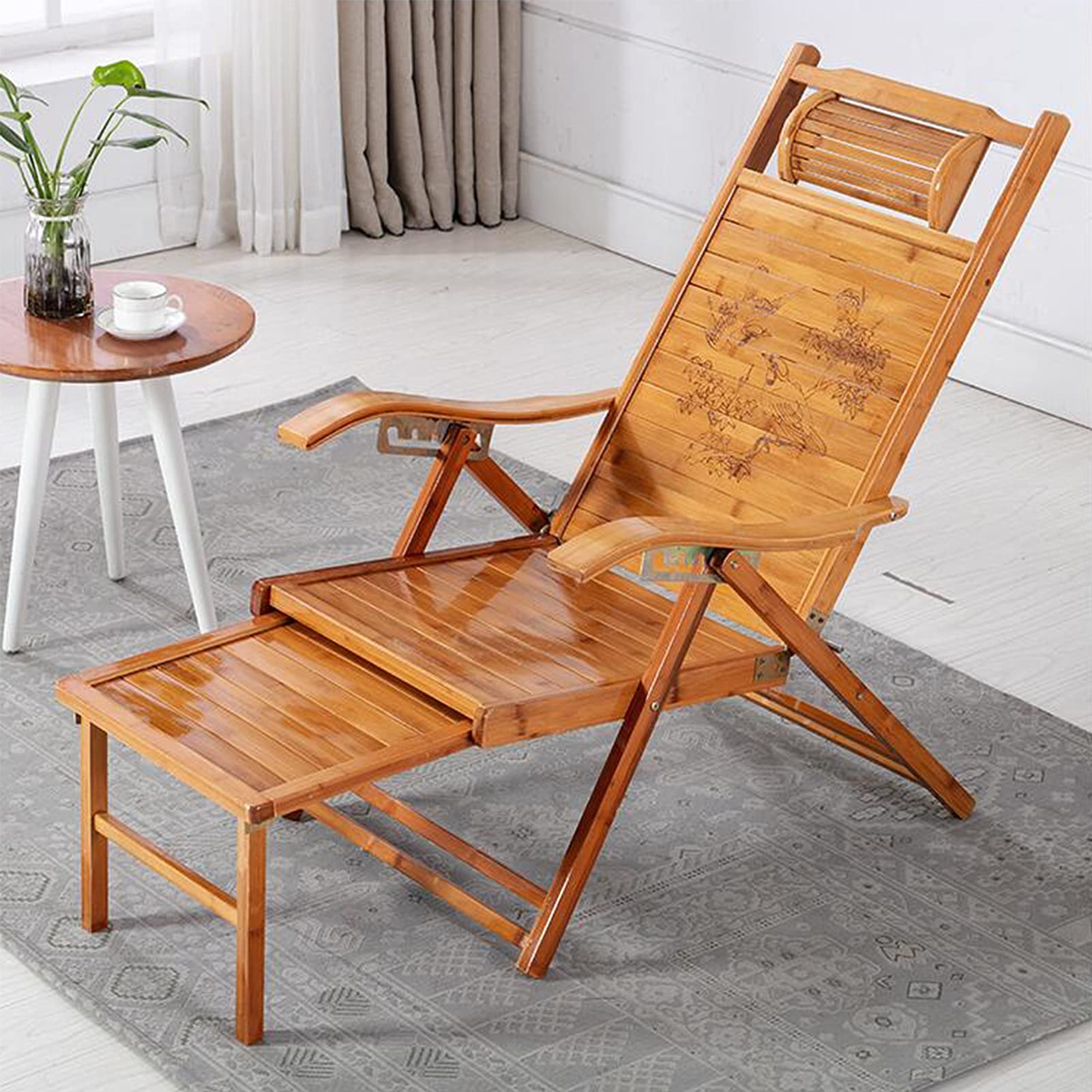 YOON Folding Bamboo Recliner Chair - Portable Outdoor Lounge Chair with Armrests & Pillow - Durable & Corrosion-Resistant for Patio, Beach, Camping, Office Lunch Break & Home Relaxation