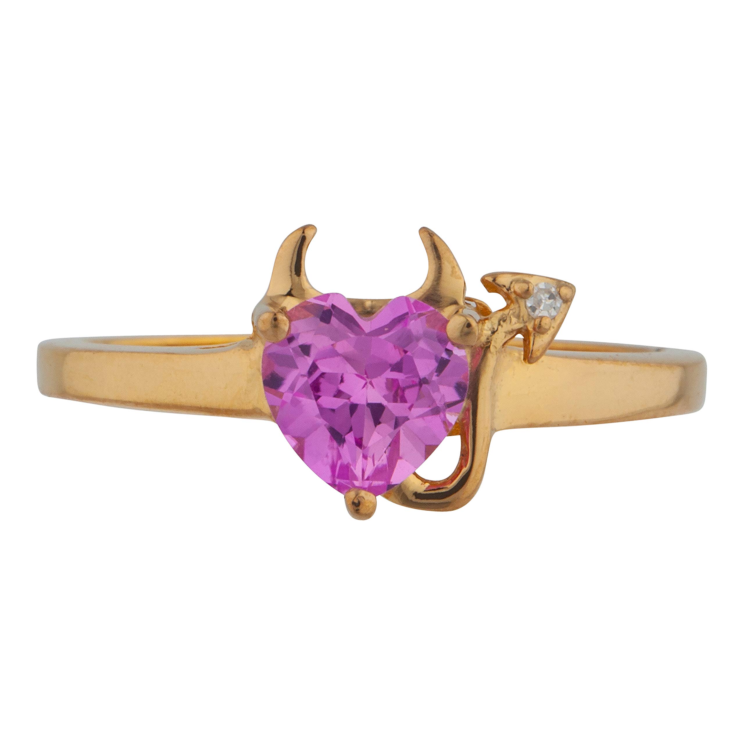 14K Gold Pink Sapphire & Diamond Heart Ring for Women - Elegant Devil Heart Design, Perfect for Valentine's Day, Anniversary & Romantic Gifts