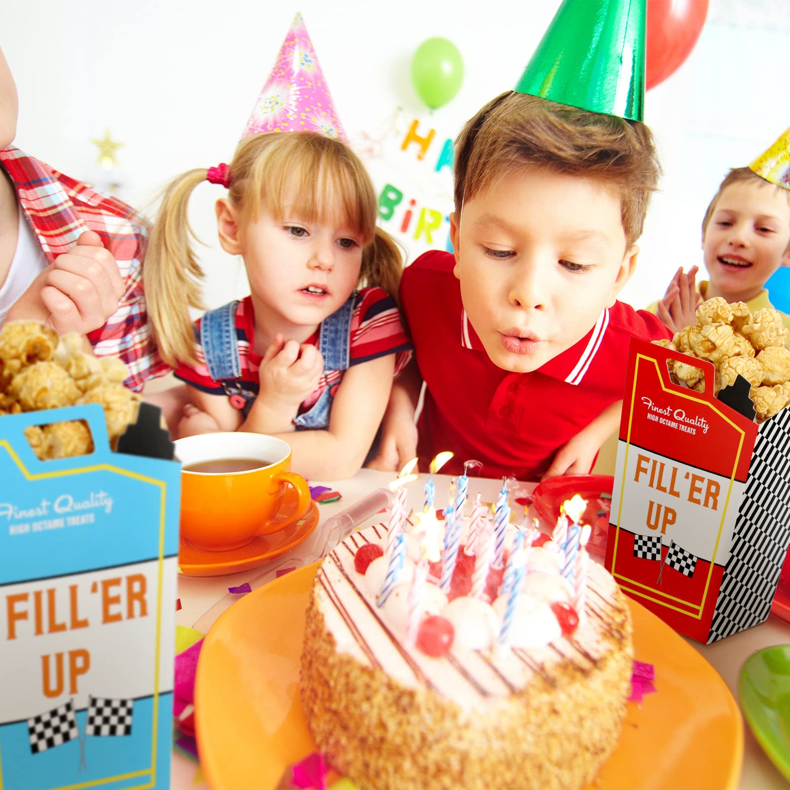 Outus 24-Piece Race Car Fuel Can Popcorn Treat Boxes - Candy & Cookie Containers for Racing Birthday Party, Baby Shower, Bridal Shower - Perfect Race Car Theme Party Favors & Decorations (Great for Kids' Birthday, NASCAR Themed Events & Automotive Celebrations)