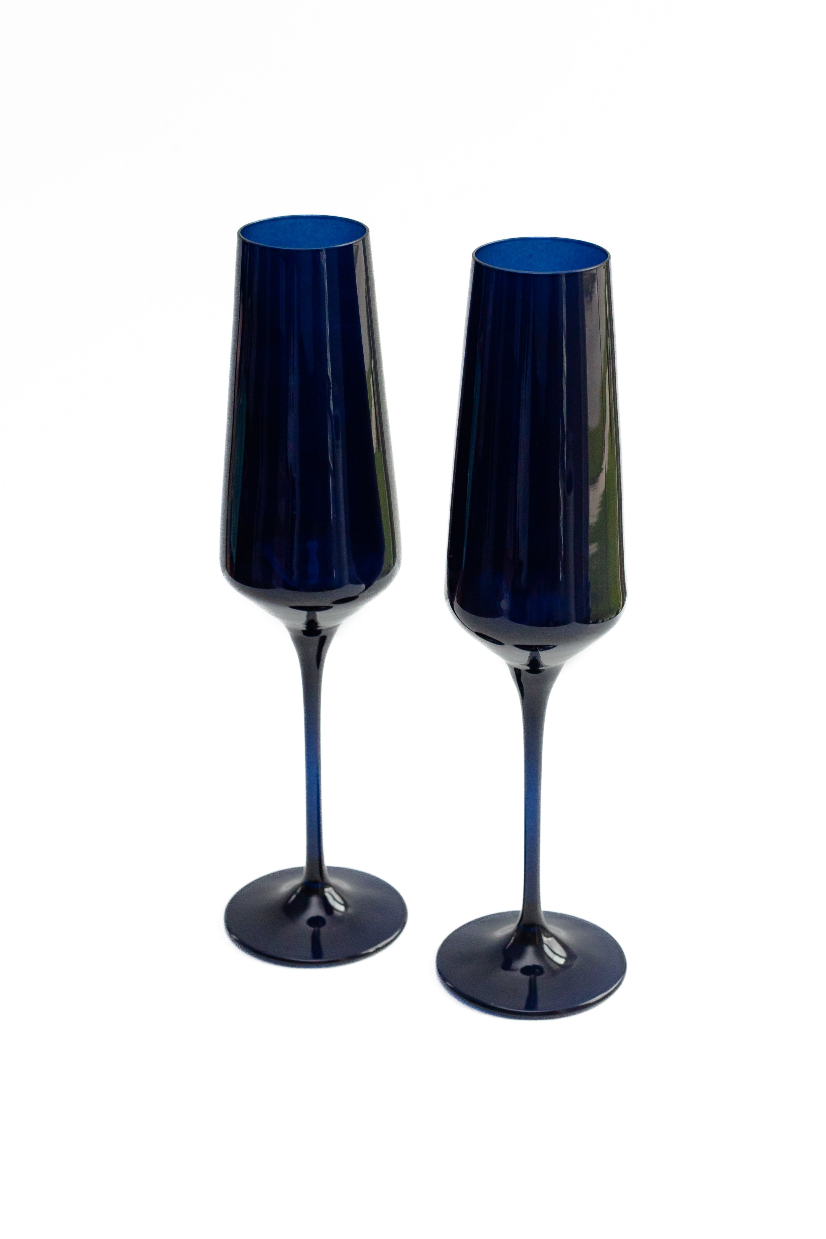 Estelle Colored Champagne Flute Set of 2 - Midnight Blue Glassware for Parties, Weddings & Celebrations | Elegant Stemware for Sparkling Wine & Cocktails