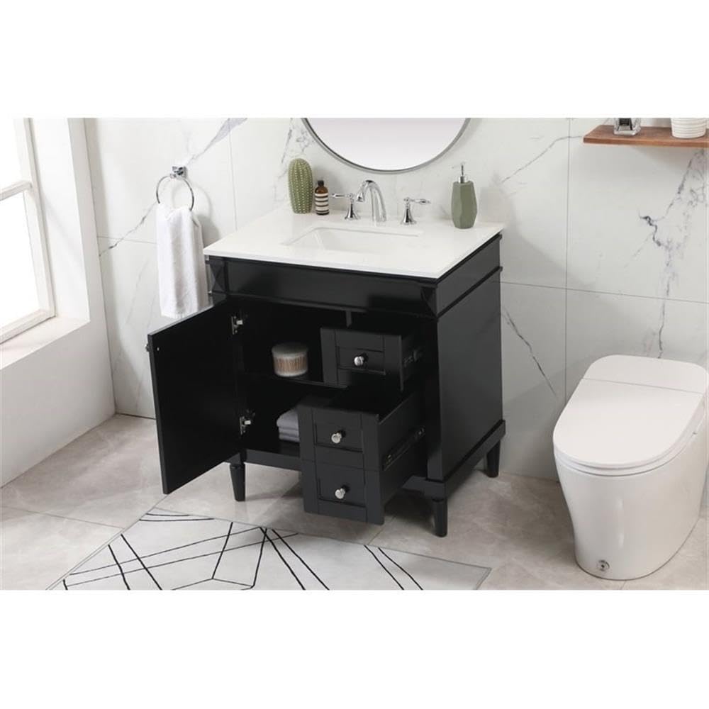 Modern 32-Inch Single Bathroom Vanity with Under Sink Storage Organizer - Elegant Black Decor for Bathroom & Powder Room Organization | Perfect for Small Spaces, Apartments, and Guest Bathrooms