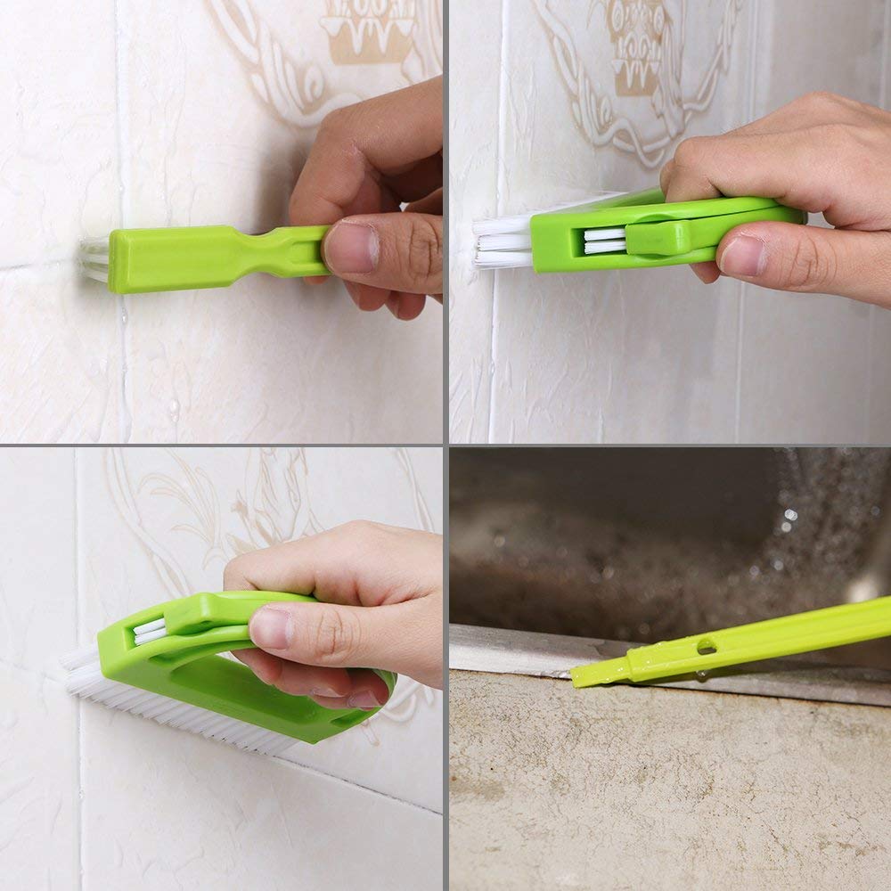 3-in-1 Grout Cleaner Brush with Handle - Stiff Bristle Tile & Floor Scrub Brush for Shower, Bathroom, Kitchen - Perfect for Cleaning Grout Lines, Tile Joints & Hard-to-Reach Areas