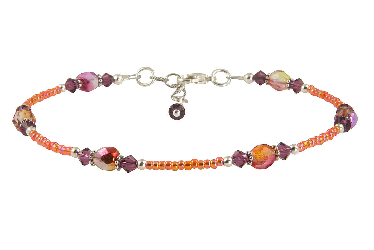 Sunset Amethyst Orange Beaded Anklet Bracelet for Women - Handmade Bohemian Adjustable Ankle Jewelry for Beach, Summer & Festival Outfits