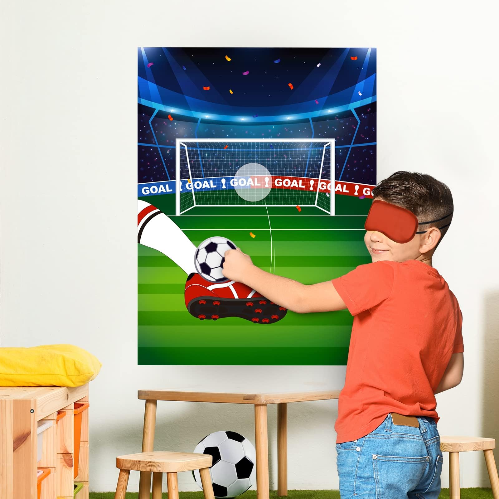 WERNNSAI Pin The Soccer on The Goal - Fun Soccer Party Game for Kids with 24 Ball Stickers | Perfect for Sports Themed Birthday Parties, Classroom Activities & Team Building Events