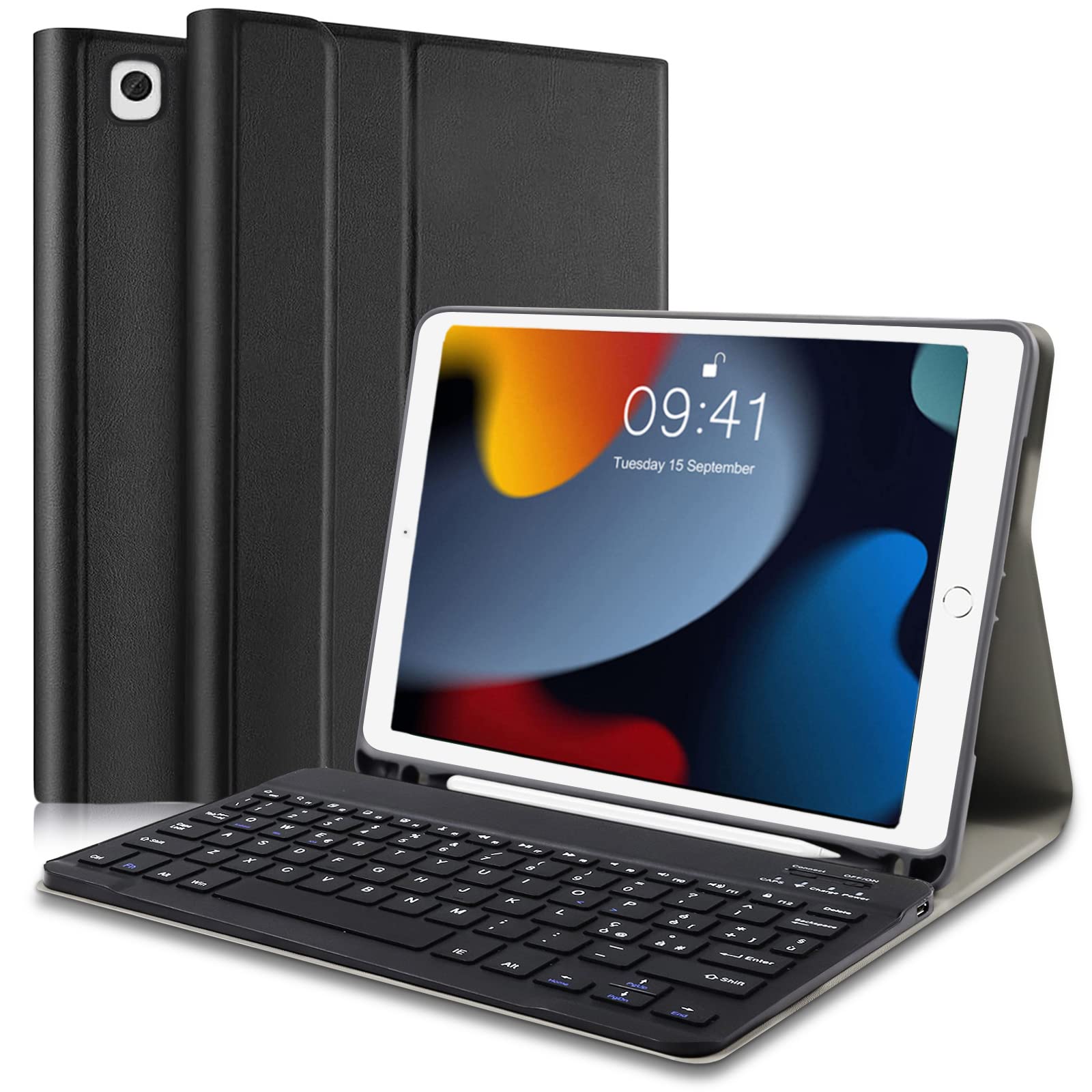Lielax Bluetooth Keyboard Case for iPad 10.2 (2021/2020/2019 9th/8th/7th Gen), iPad Air 3 & iPad Pro 10.5 - Removable Italian QWERTY Keyboard with Pencil Holder & Stand - Perfect for Work, Study & Travel - Black