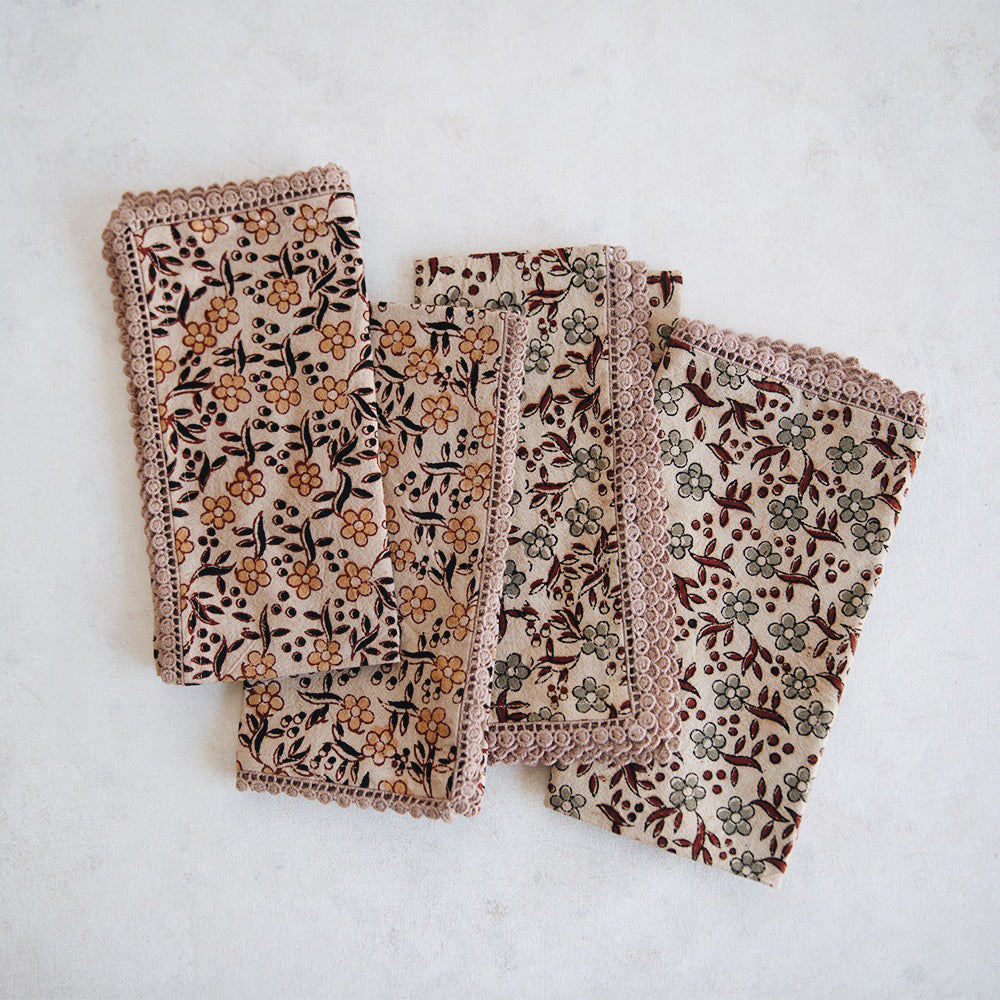 Hand Block Printed Cotton Table Linens - Organic & Eco-Friendly Table Runners, Placemats & Napkins for Dining Room & Wedding Decor
