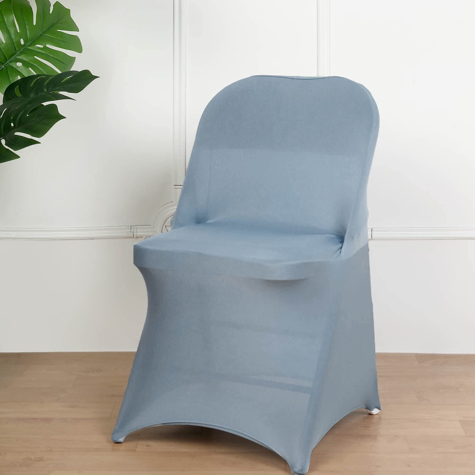 10PCS Stretchy Spandex Fitted Chair Covers for Wedding, Banquet & Party - Dusty Blue | Elastic Dining Chair Slipcovers for Events, Catering & Home Decor