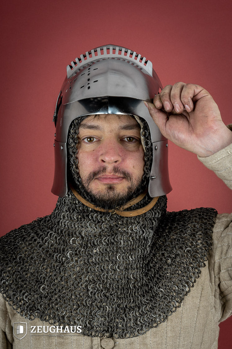 14th Century Bascinet Helmet - 2mm Polished Steel Medieval Armor for LARP, Cosplay & Historical Reenactment