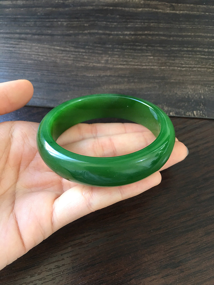 Natural Jade Bangle Bracelet - 57.3mm Inner Diameter Nephrite Jade Bangle (NBE009) - Perfect for Meditation, Yoga & Spiritual Healing Jewelry