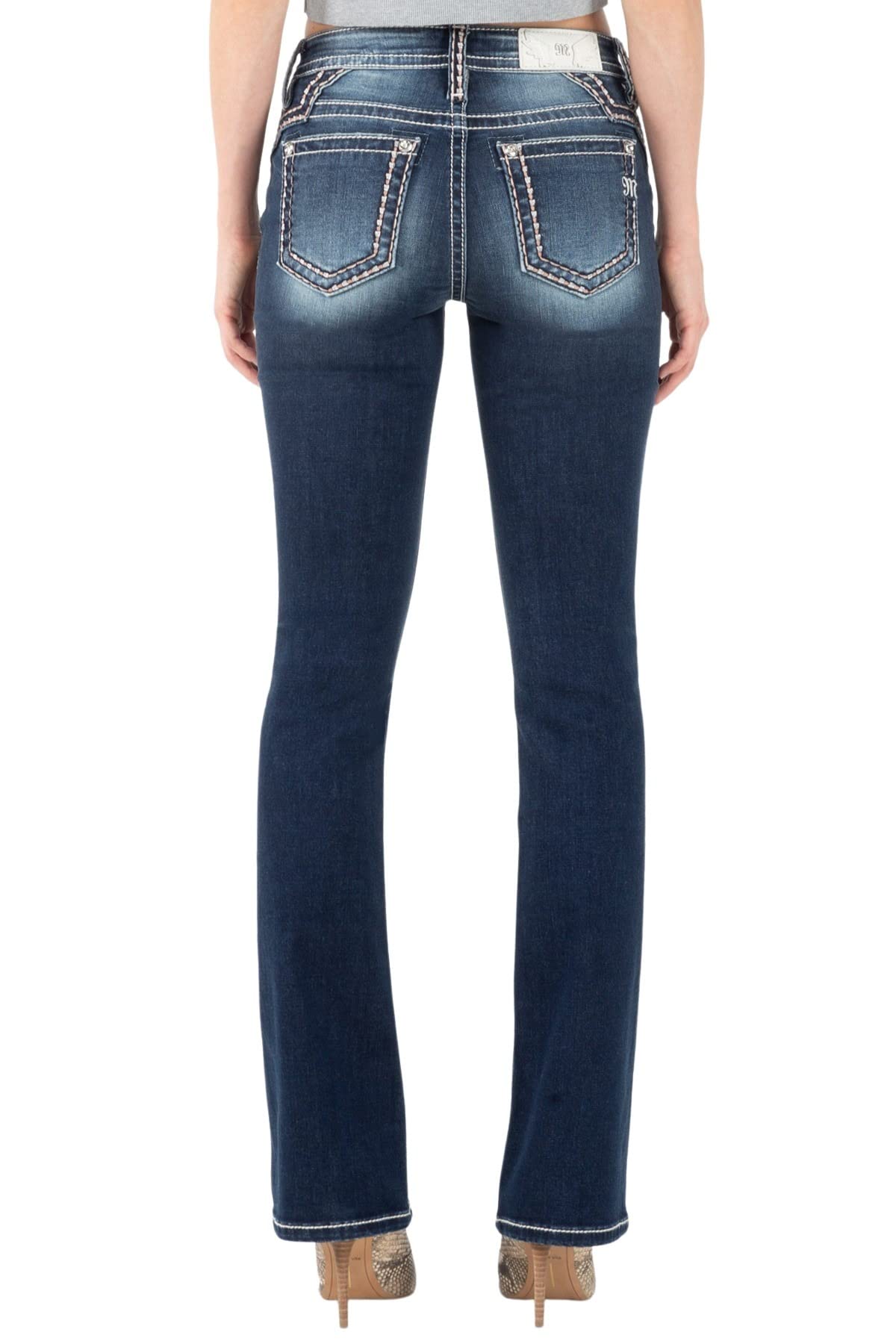 Miss Me Women's Mid Rise Straight Jeans with Saddle Stitch Detail - Classic Comfort for Casual Wear, Office & Everyday Outfits