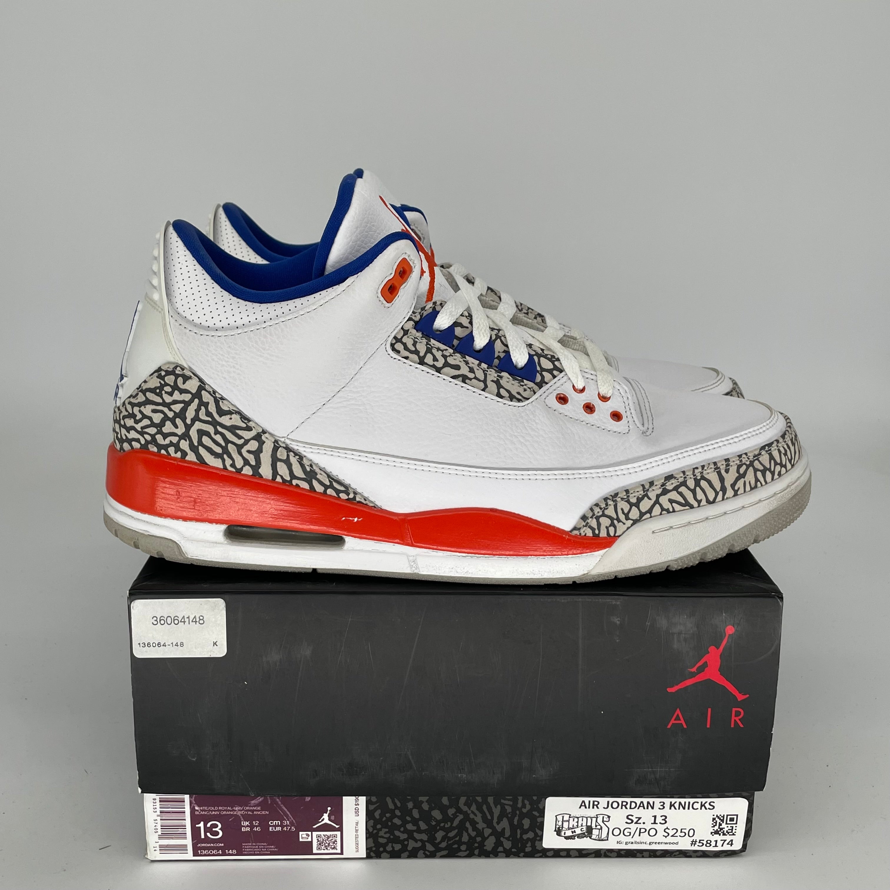 AIR JORDAN 3 KNICKS Sneakers Men's Size 13 Retro Basketball Shoes 136064-148 - Perfect for Streetwear, Basketball Games & Sneaker Collection