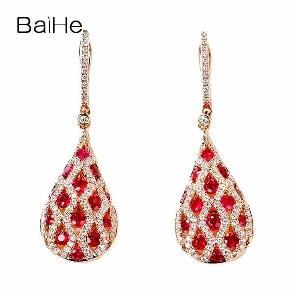 14K Rose Gold Natural Ruby Water Droplet Stud Earrings for Women - Elegant Wedding & Party Jewelry - Perfect Gift for Brides, Anniversaries & Special Occasions