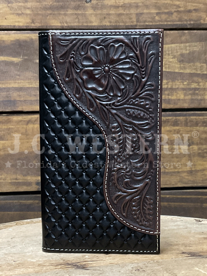 Nocona N500046702 Men's Floral Overlay Rodeo Wallet - Brown & Black Genuine Leather Bifold Wallet for Cowboy, Rodeo & Western Style - Perfect for Everyday Carry, Gift & Country Music Events