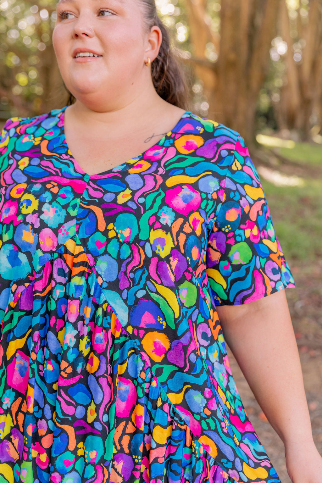 Kasey Rainbow Africa Print Peak Midi Dress - Floral Summer Dress for Women, Perfect for Beach Vacations & Casual Outings