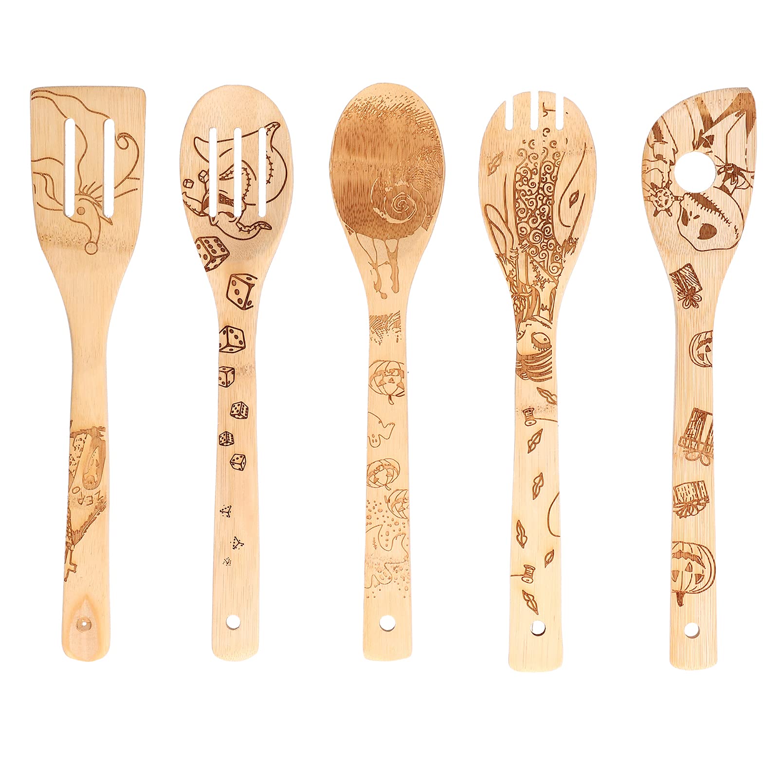 Eco-Friendly Bamboo Cooking Utensils Set - 6-Piece Natural Wooden Kitchen Spoons & Tools for Non-Stick Pans, Stirring, Serving - Sustainable Kitchen Accessories for Healthy Cooking & Baking