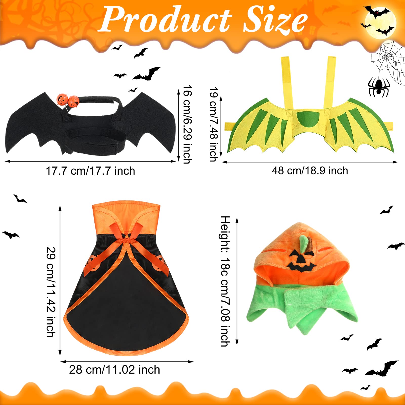 4PCS Halloween Cat Costume Set - Pumpkin Cape, Cute Hat & Bat Wings with Bell | Pet Cosplay Dress Up Accessories for Halloween Parties & Photo Shoots