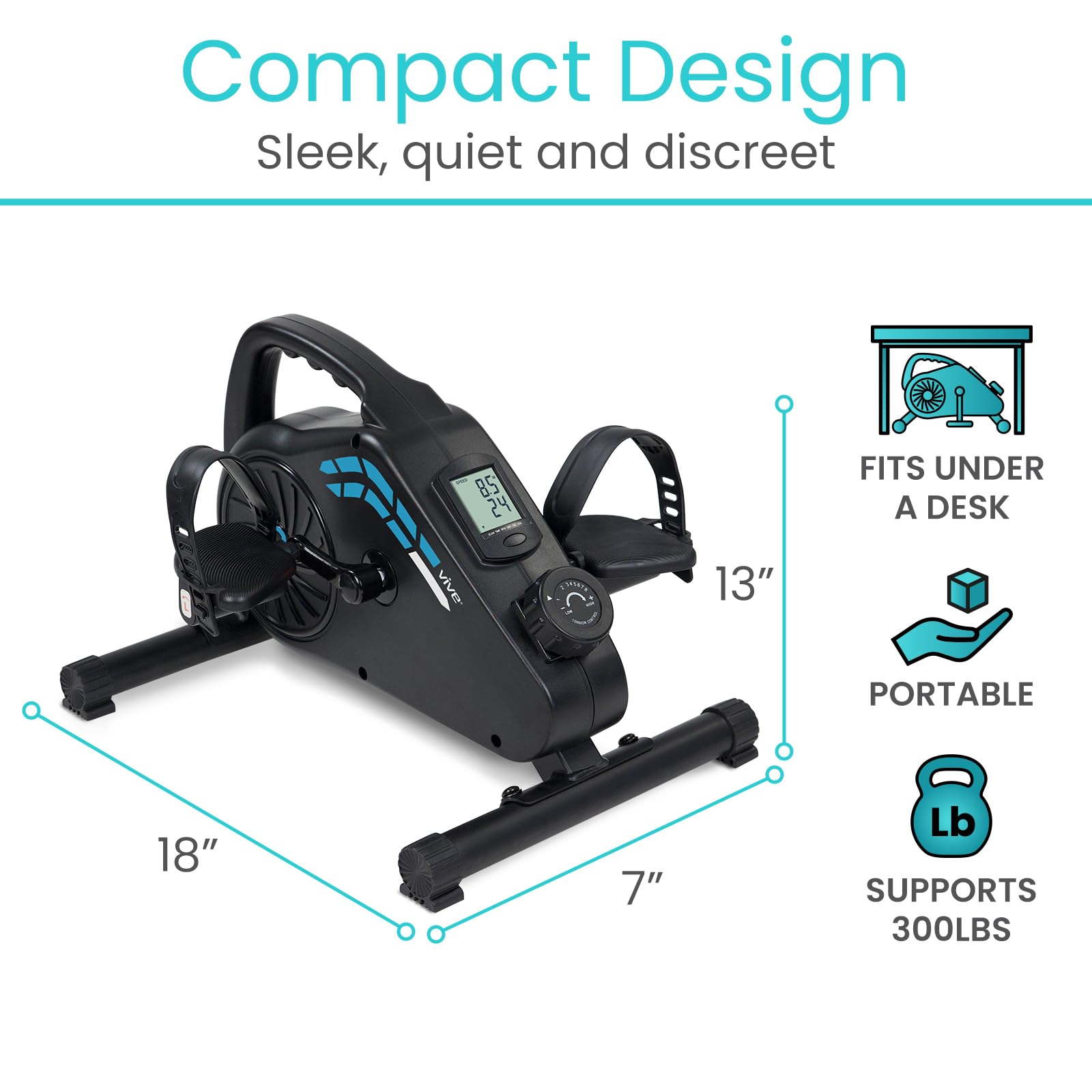 Vive Under Desk Bike - Magnetic Pedal Exerciser for Home & Office - Quiet Stationary Cycling Bike for Seated Arm & Leg Exercise - Perfect for Work from Home, Office Workouts & Physical Therapy