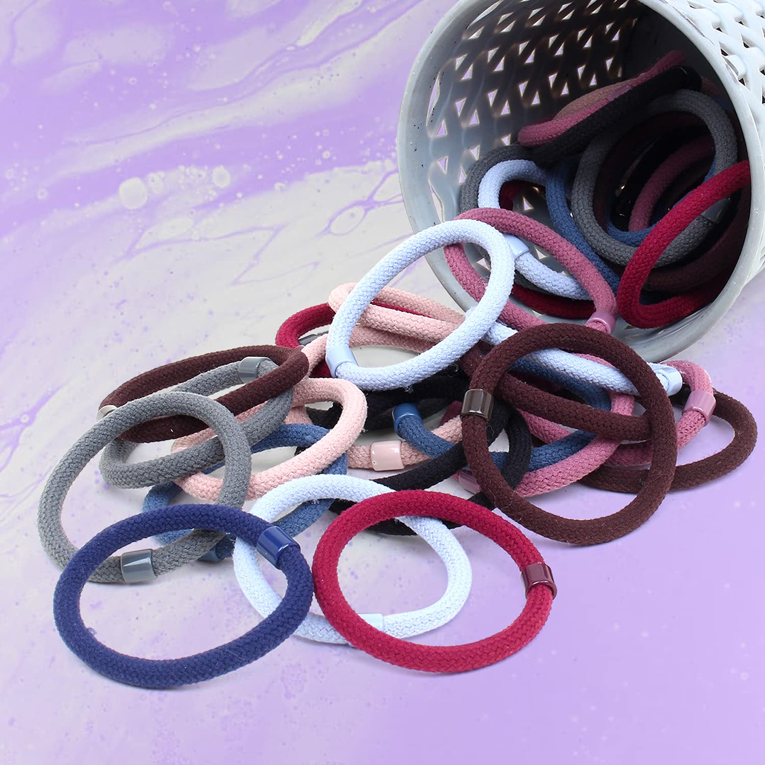 Sonpal Hair Rubber Bands for Women & Girls - Soft Cotton Elastic Hair Ties (Pack of 27) - Bright & Dark Multicolor Ponytail Holders for School, Workout, Yoga & Everyday Styling
