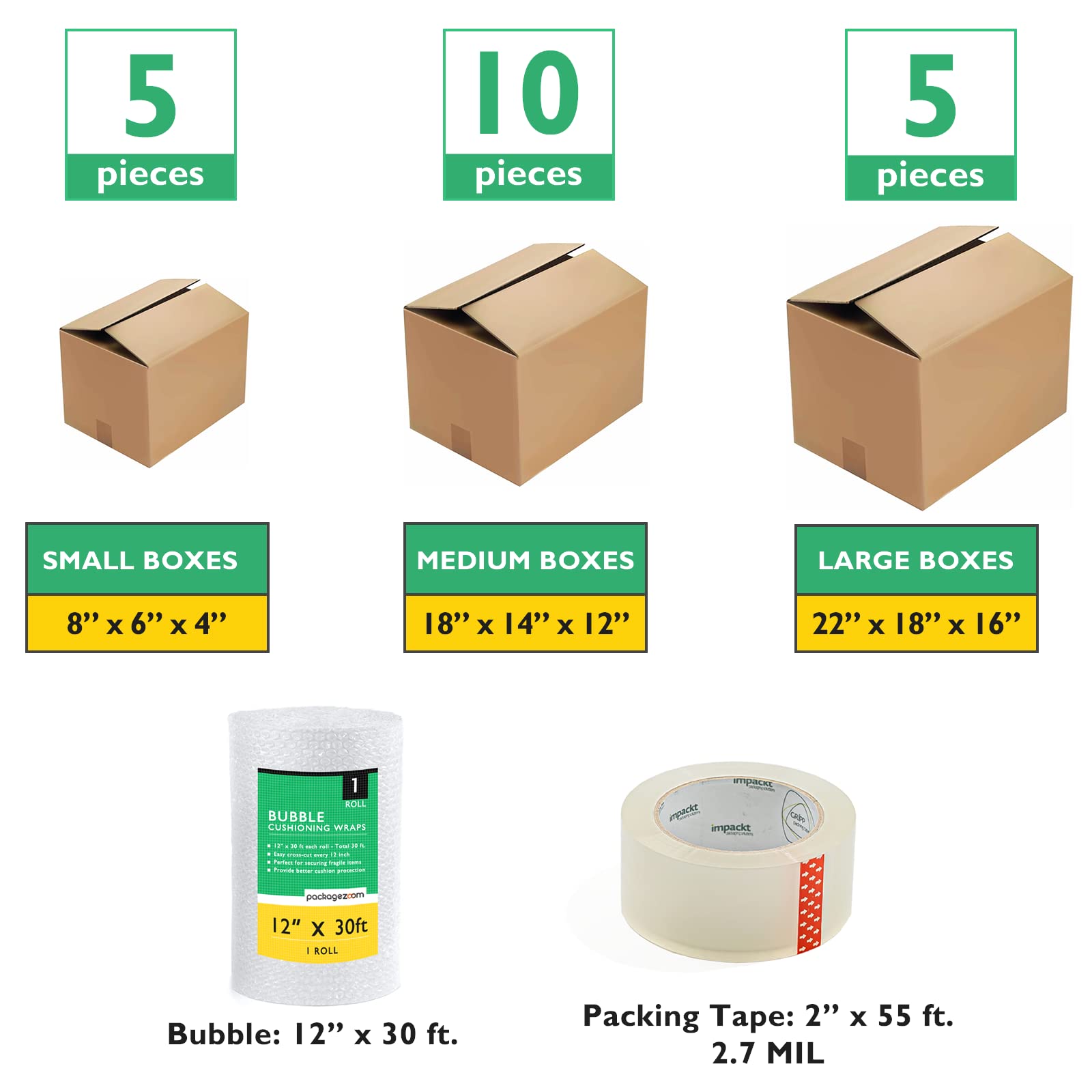 20 Pack Moving Boxes Kit - Large, Medium, Small Sizes with Bubble Wrap & 2.7 Mil Packing Tape | Home Relocation, Office Move & Storage Organization Supplies