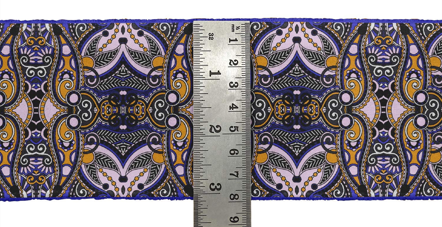 Orange Stripe & Paisley Printed Velvet Trim Tape - 3 Inches Wide x 9 Yards Long - Decorative Fabric Ribbon for Sewing, Crafts, DIY Projects - Perfect for Costume Design, Gift Wrapping & Home Decor