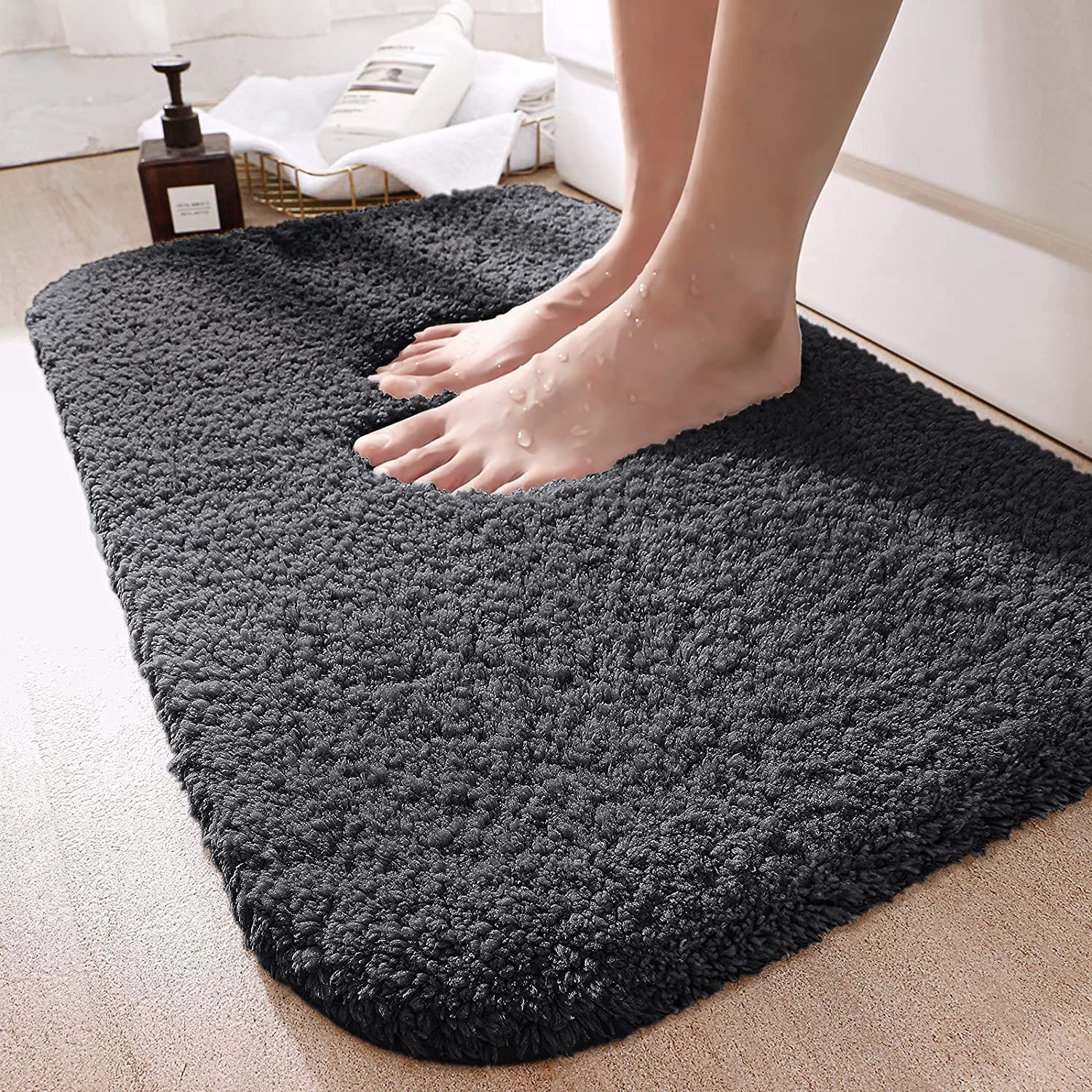 Premium Soft Microfiber Bath Mat - Ultra Absorbent Fluffy Shaggy Bathroom Rug, Non-Slip Machine Washable Shower Mat (Dark Grey, 50x80cm) for Bathroom Safety & Luxury Comfort - Perfect for Spa-Like Showers, Master Bathrooms & Guest Suites