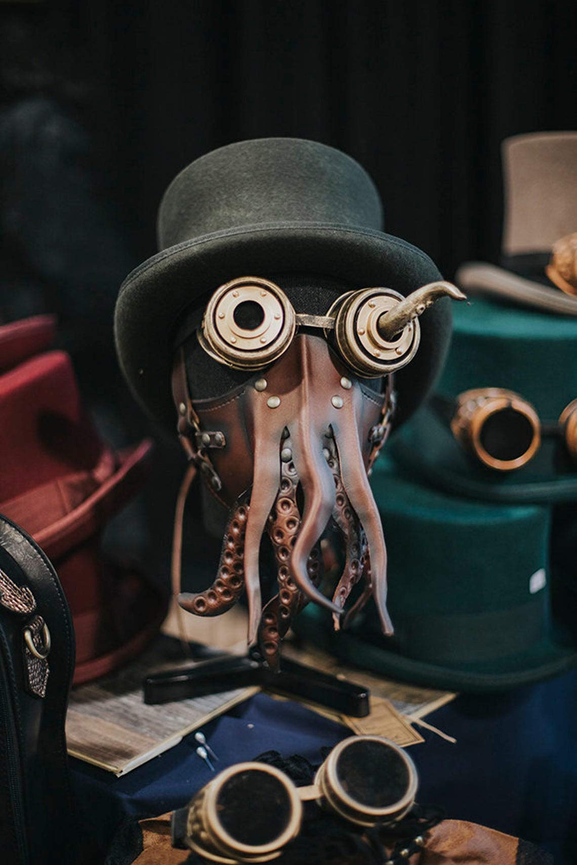 Steampunk Leather Mask - Cthulhu Octopus Design for Cosplay & Halloween Costume - Perfect for LARP, Gothic Fashion, and Horror Conventions