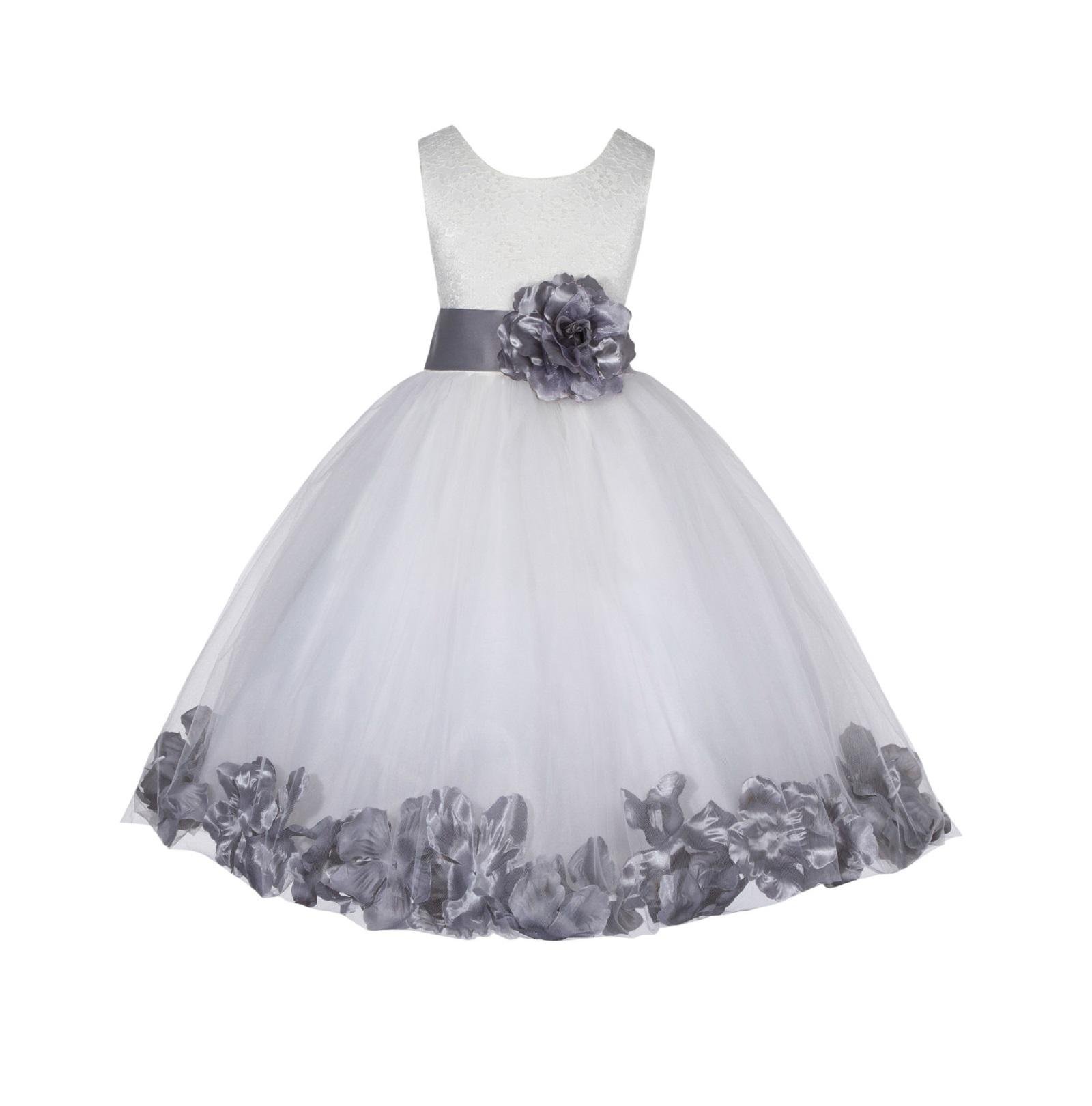 Elegant Ivory Lace Floral Petals Flower Girl Dress for Communion, Baptism & Pageant - Size 165T | Perfect for Weddings, First Holy Communion & Special Occasions