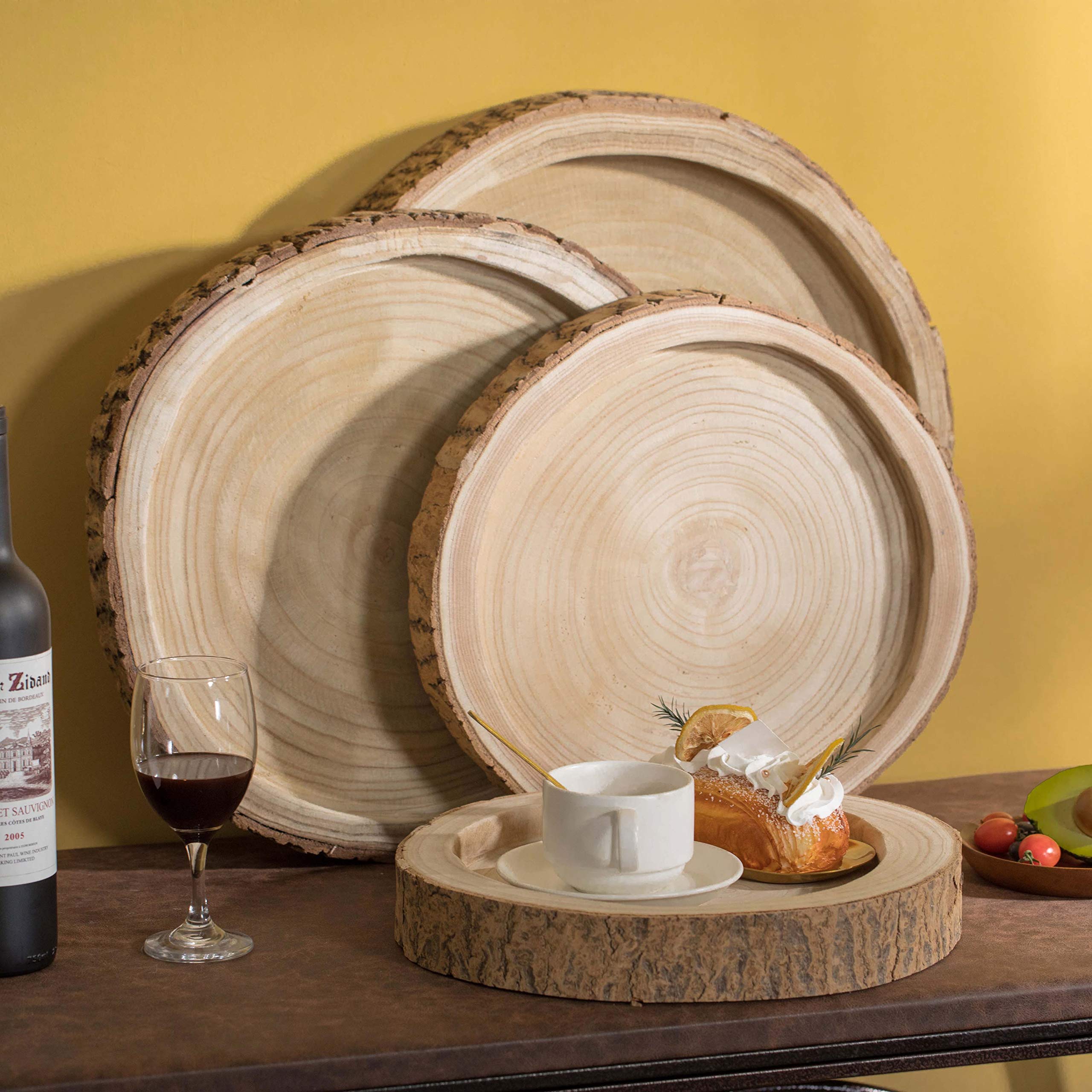 Natural Wood Tree Bark Indented Display Tray - Set of 4 Rustic Serving Plates for Charcuterie, Cheese, Desserts | Perfect for Farmhouse Weddings, Holiday Parties & Home Decor
