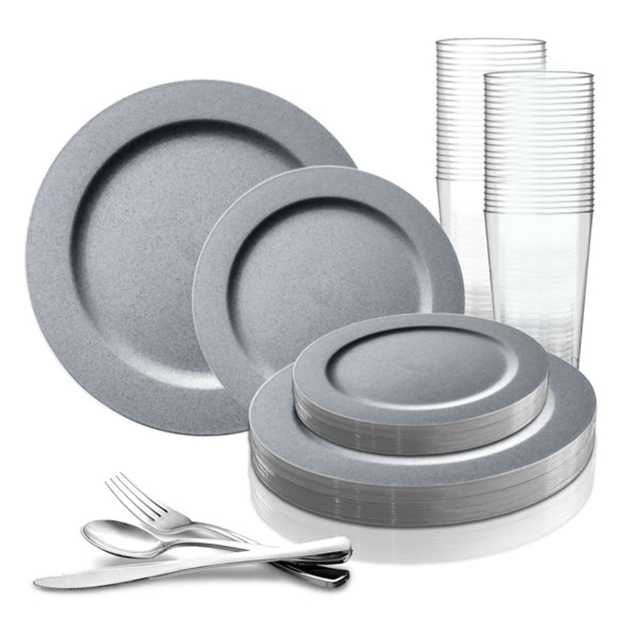 Smarty Had A Party - 120-Piece Disposable Plastic Dinnerware Set (Steel Gray) - Perfect for Large Gatherings, BBQs, Weddings & Outdoor Events